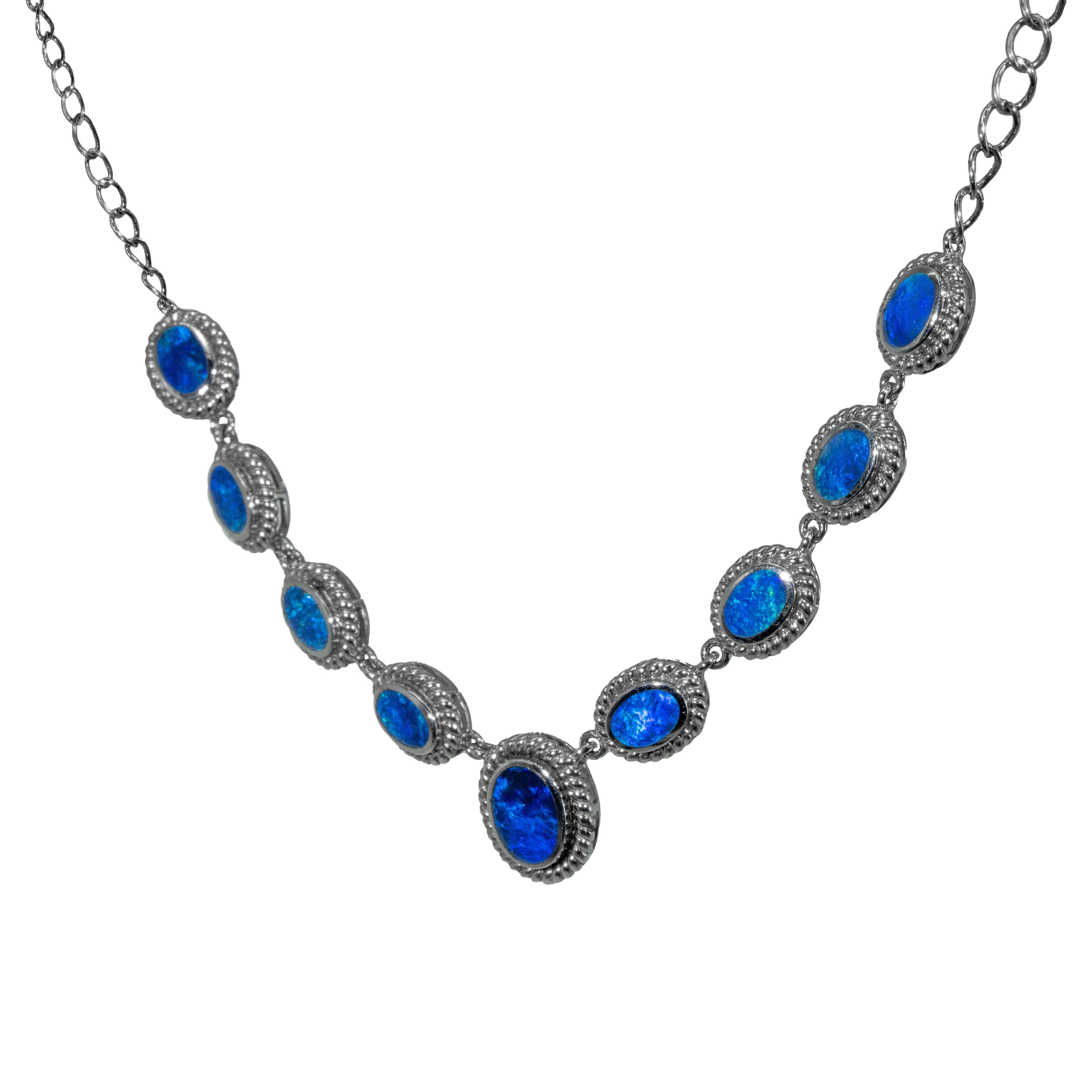 Doublet Opal Necklace in 925 Sterling Silver - Green-Blue