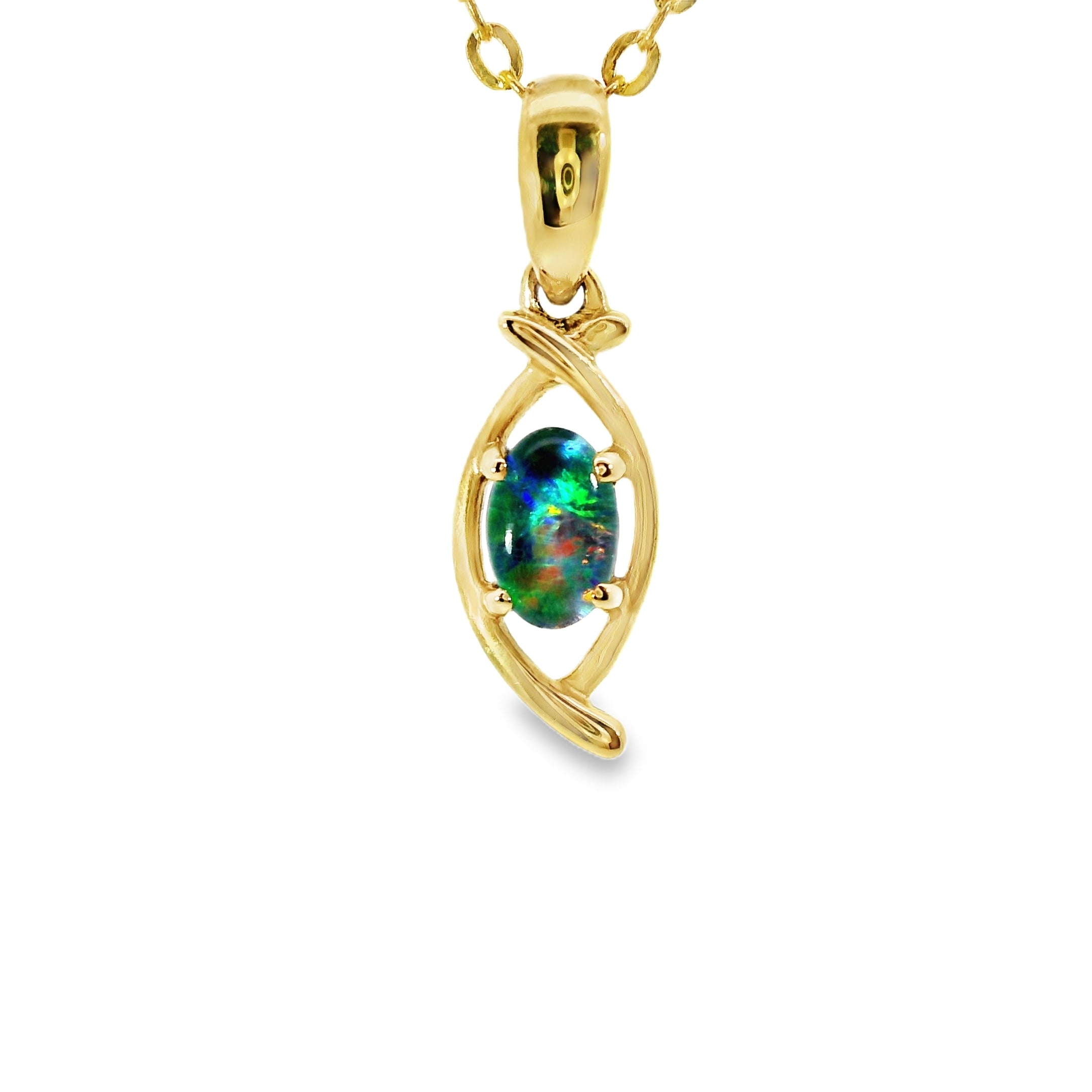 Triplet Opal Pendant in 9K Yellow Gold - Multicolour