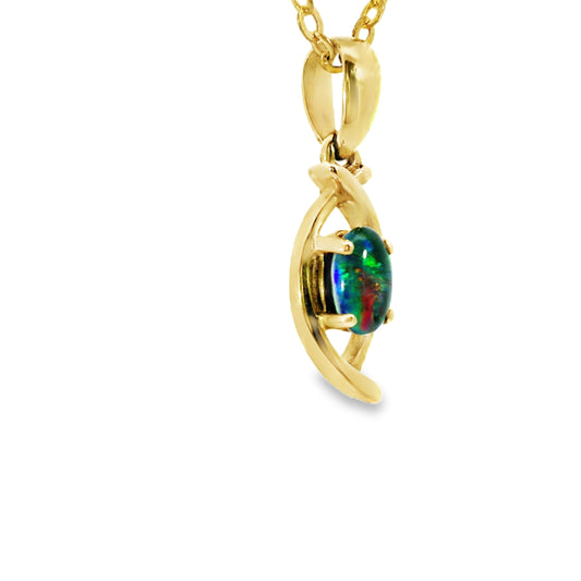 Triplet Opal Pendant in 9K Yellow Gold - Multicolour