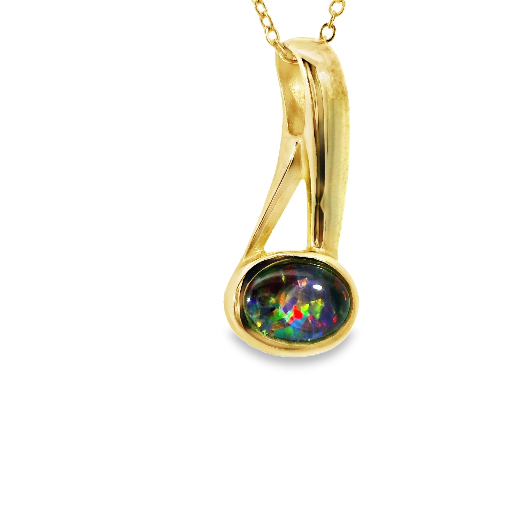 Triplet Opal Pendant in 9K Yellow Gold - Green-Blue