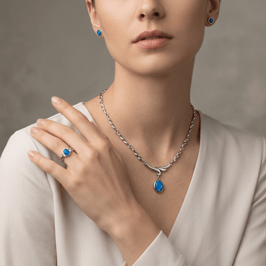 Doublet Opal Necklace, Ring & Earrings – Signature Set - Australian Opal Cutters and Pearl Divers