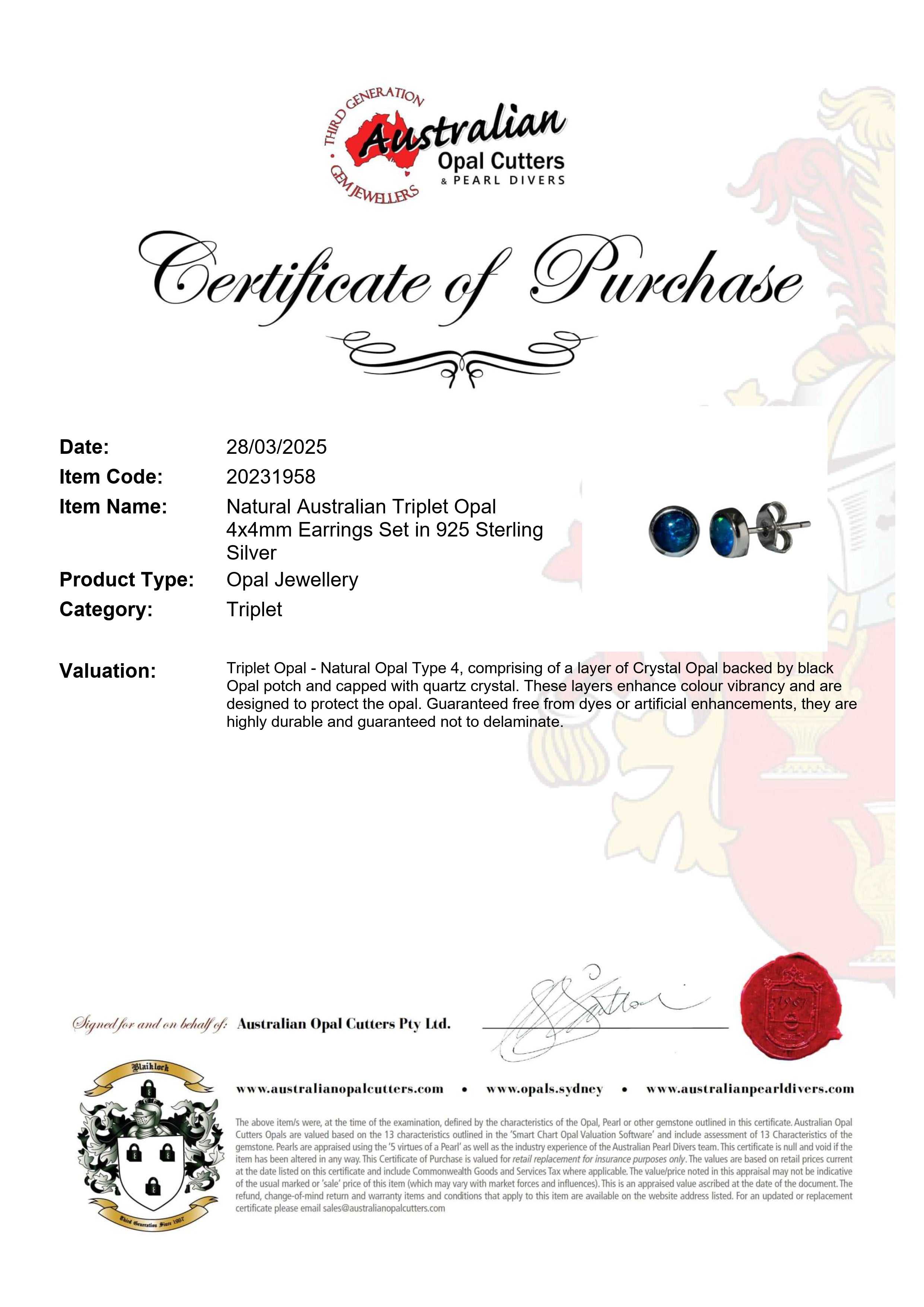 Triplet Opal Earrings in 925 Sterling Silver - Green-Blue