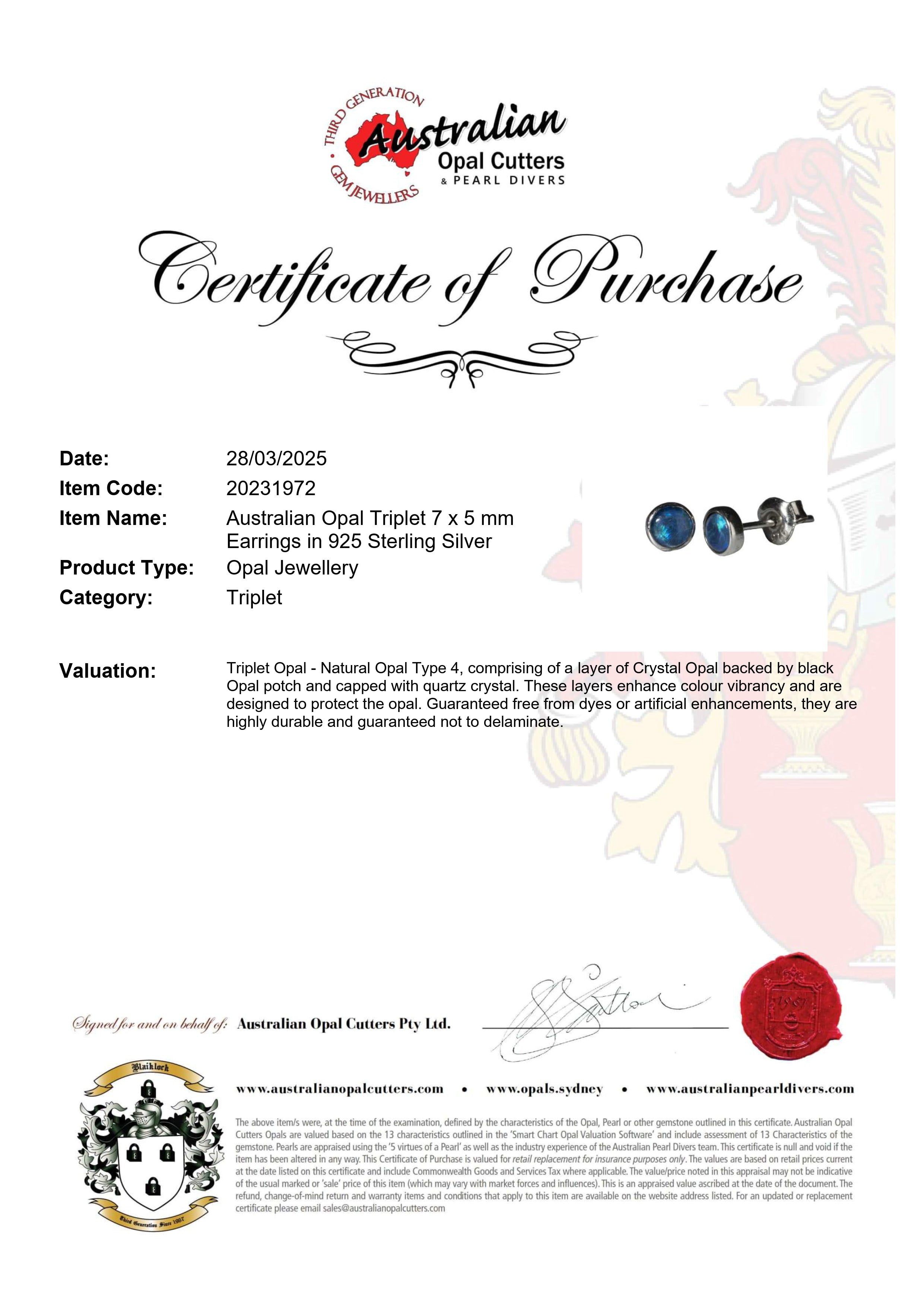 Triplet Opal Earrings in 925 Sterling Silver - Green-Blue