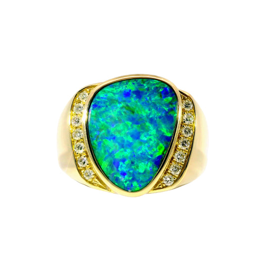 Doublet Opal Men's Ring in 14K Yellow Gold - Multicolour
