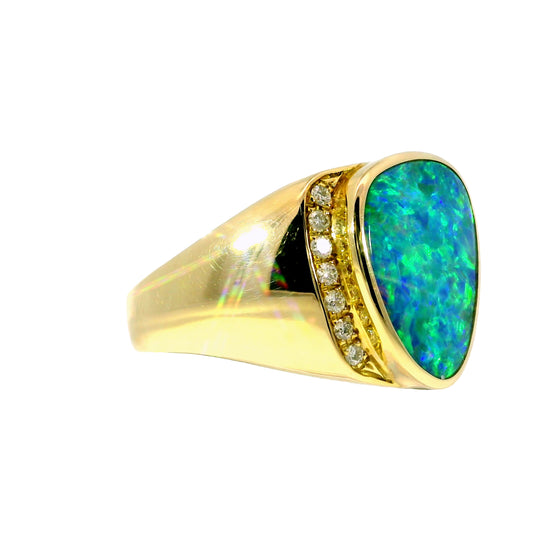 Doublet Opal Men's Ring in 14K Yellow Gold - Multicolour