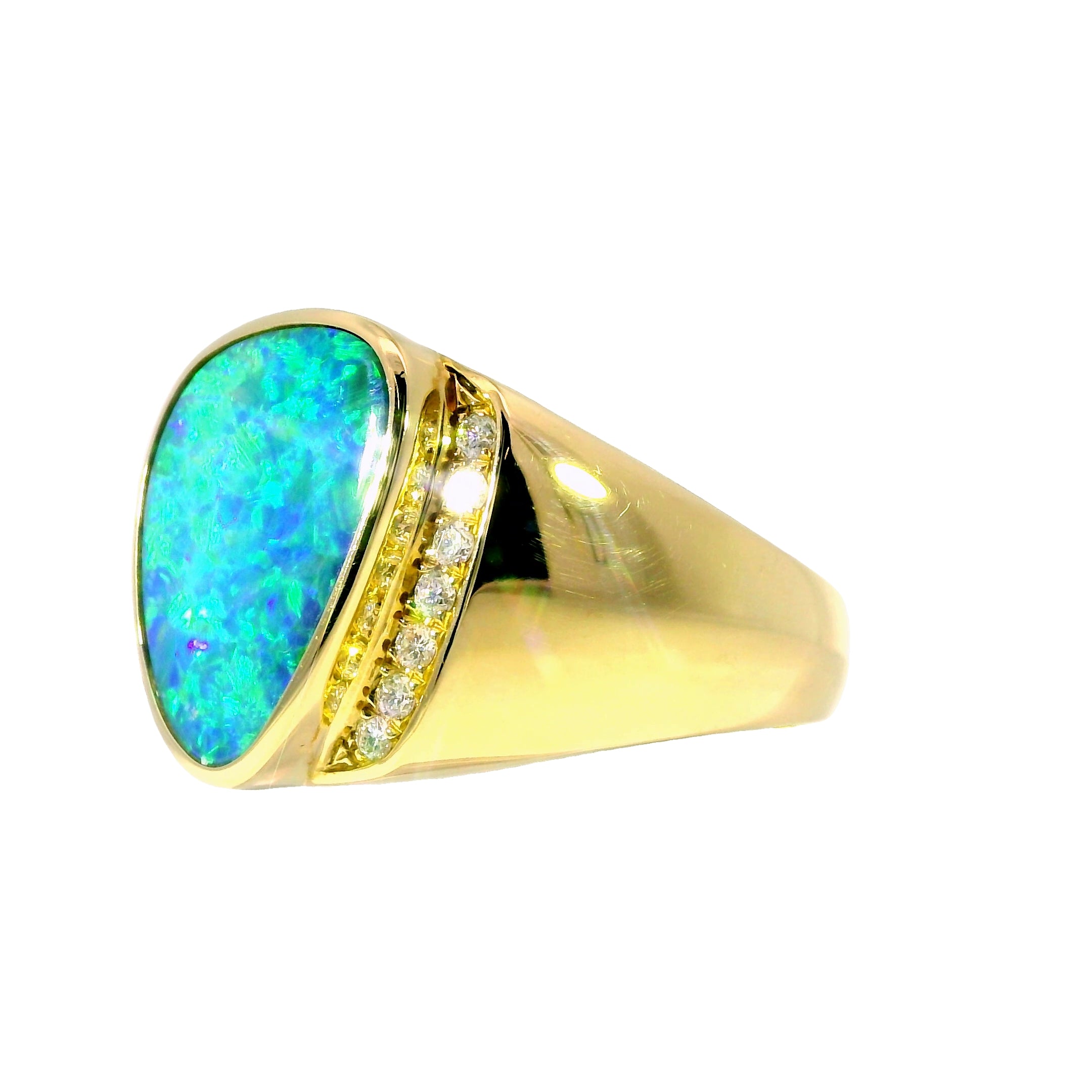 Doublet Opal Men's Ring in 14K Yellow Gold - Multicolour