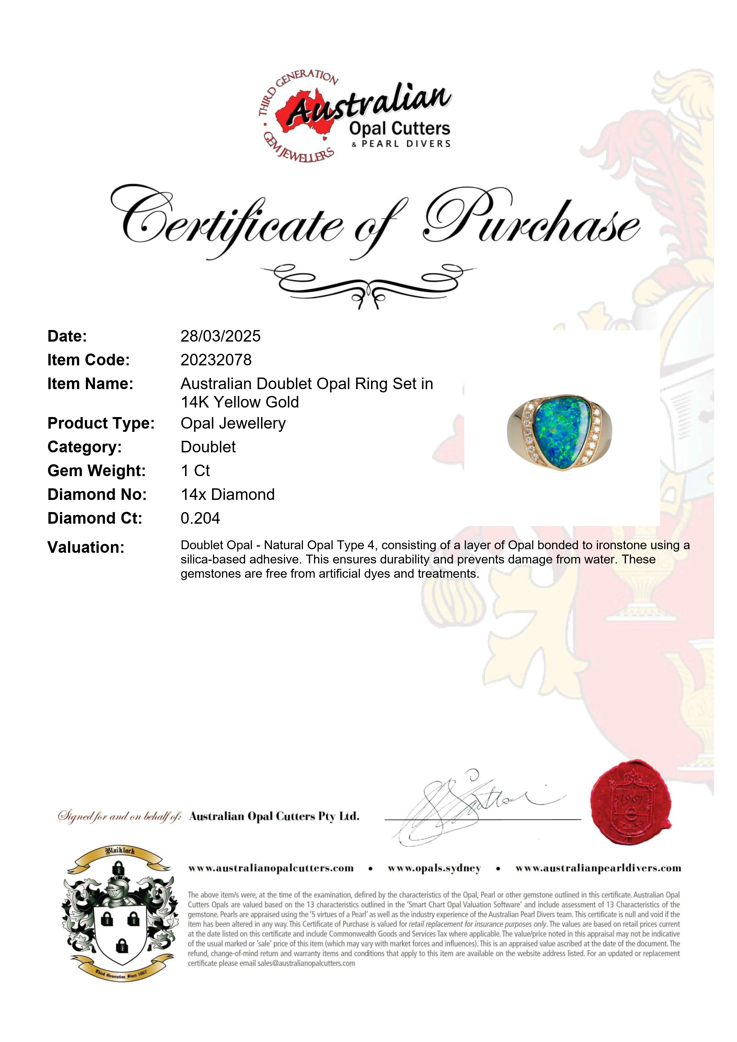 Doublet Opal Men's Ring in 14K Yellow Gold - Multicolour