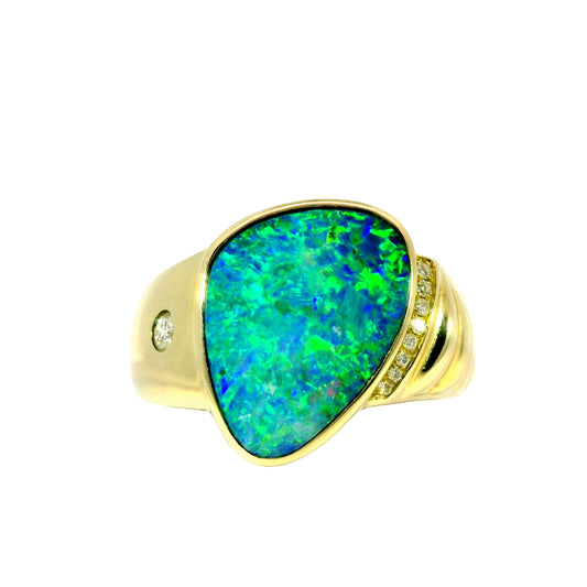 Doublet Opal Men's Ring in 14K Yellow Gold - Multicolour
