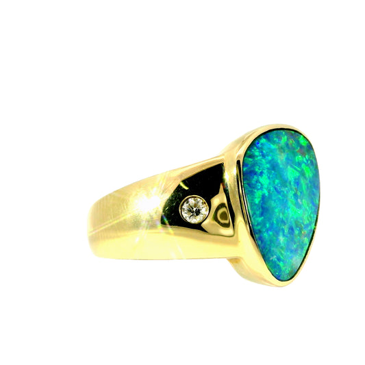 Doublet Opal Men's Ring in 14K Yellow Gold - Multicolour