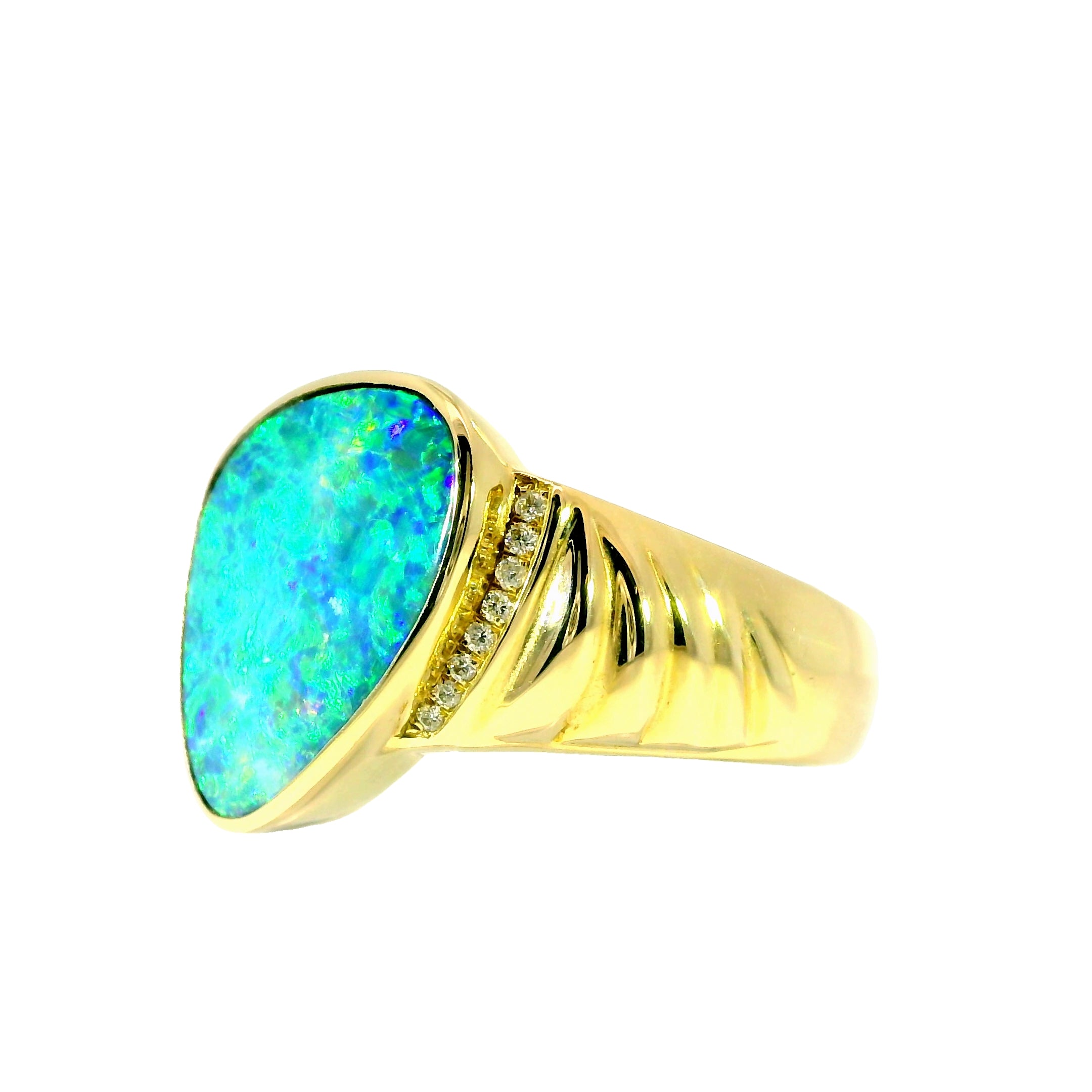 Doublet Opal Men's Ring in 14K Yellow Gold - Multicolour