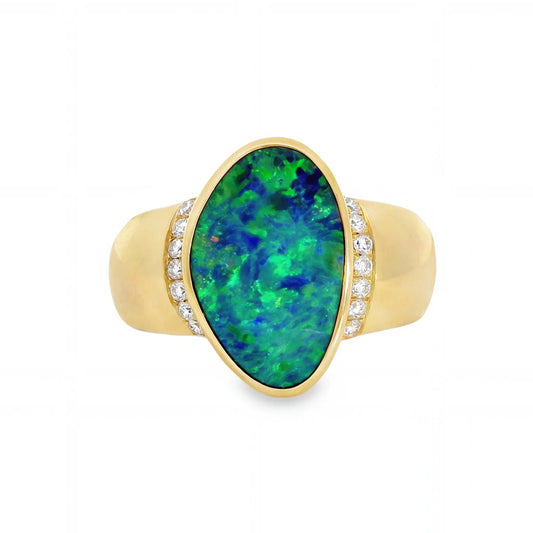 Doublet Opal Men's Ring in 14K Yellow Gold - Multicolour - Australian Opal Cutters and Pearl Divers