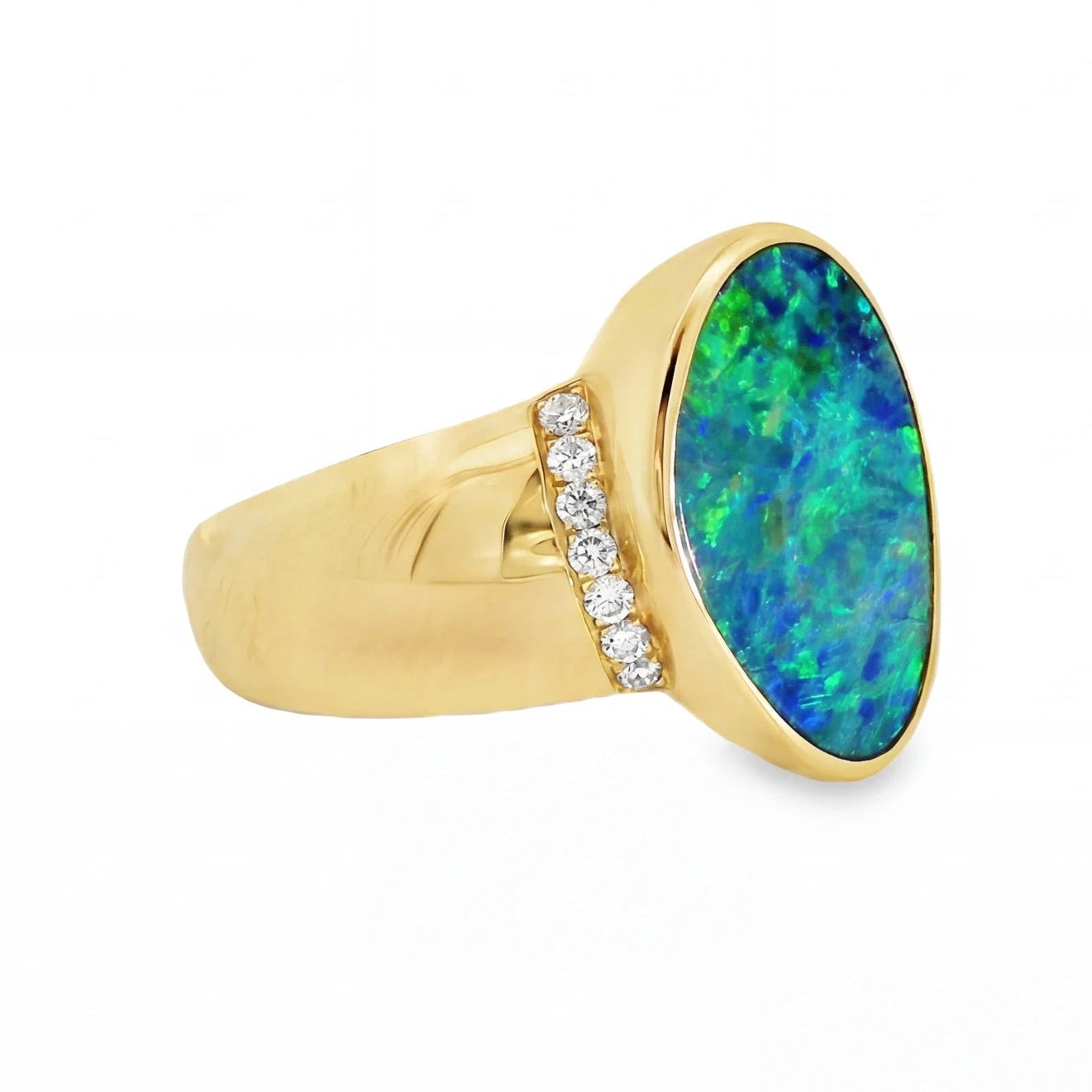 Doublet Opal Men's Ring in 14K Yellow Gold - Multicolour - Australian Opal Cutters and Pearl Divers