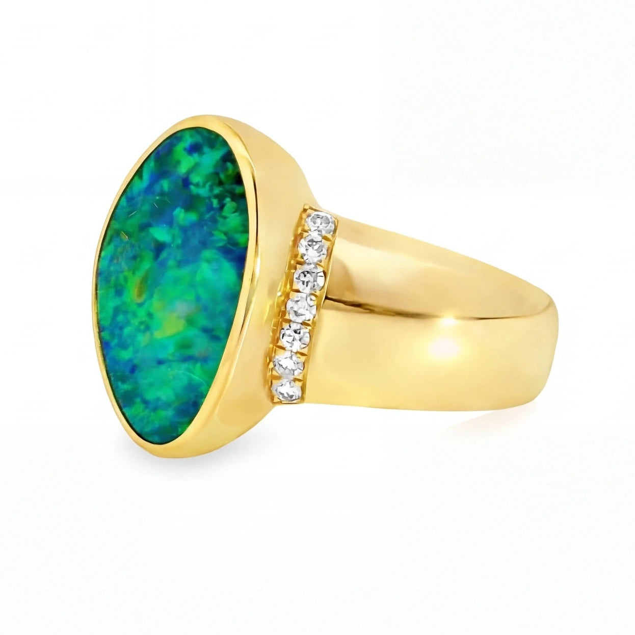 Doublet Opal Men's Ring in 14K Yellow Gold - Multicolour - Australian Opal Cutters and Pearl Divers
