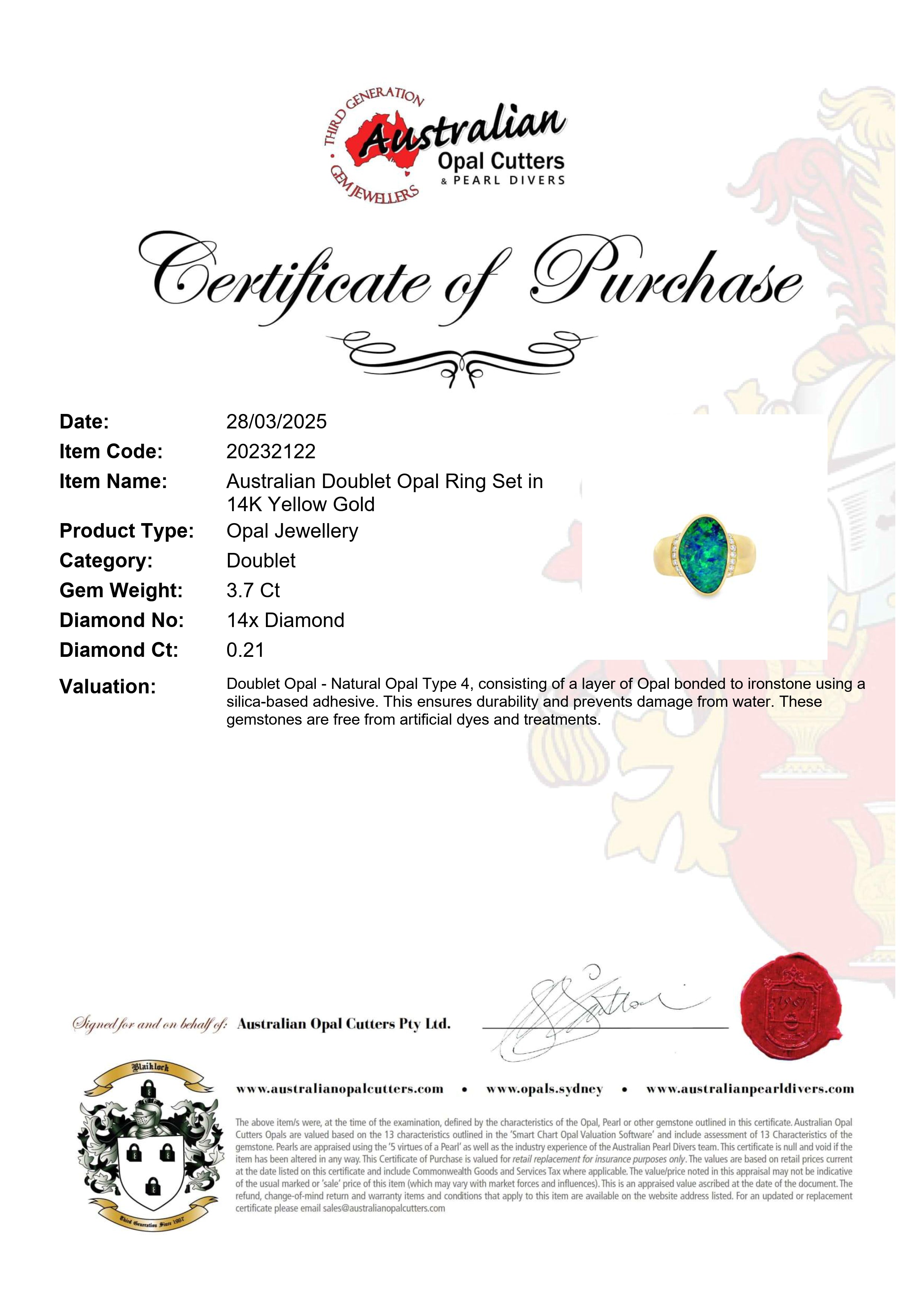 Doublet Opal Men's Ring in 14K Yellow Gold - Multicolour