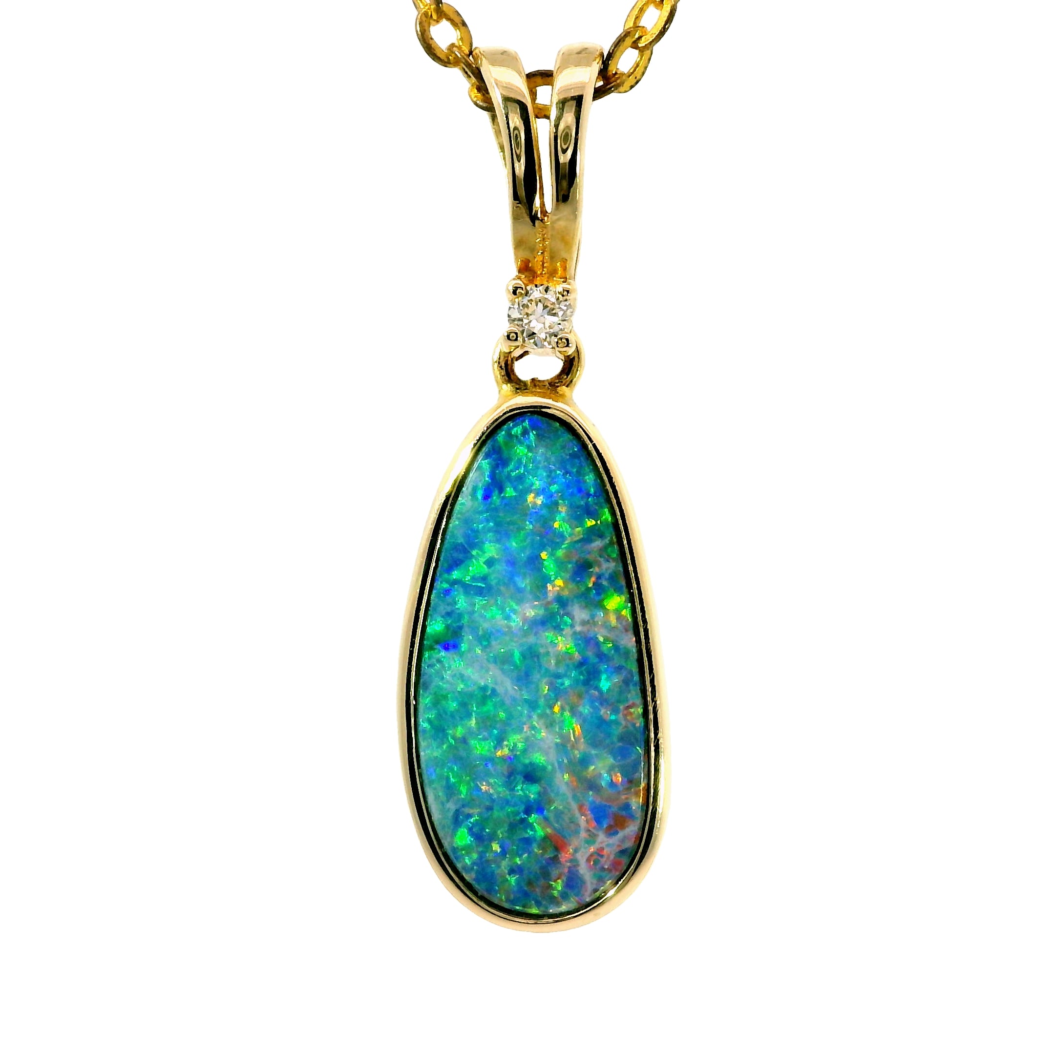 Doublet Opal Pendant in 14K Yellow Gold - Multicolour