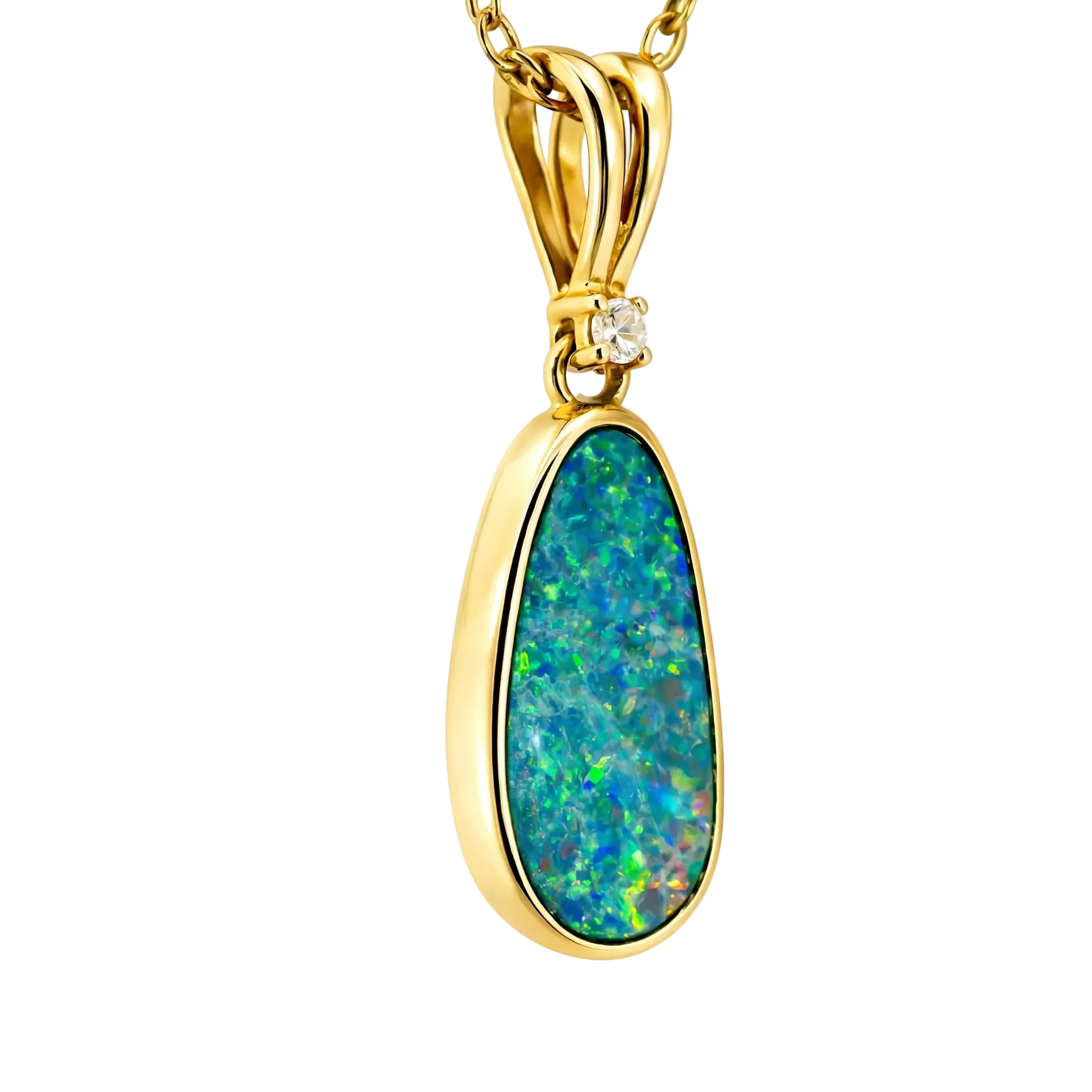Doublet Opal Pendant in 14K Yellow Gold - Multicolour - Australian Opal Cutters and Pearl Divers