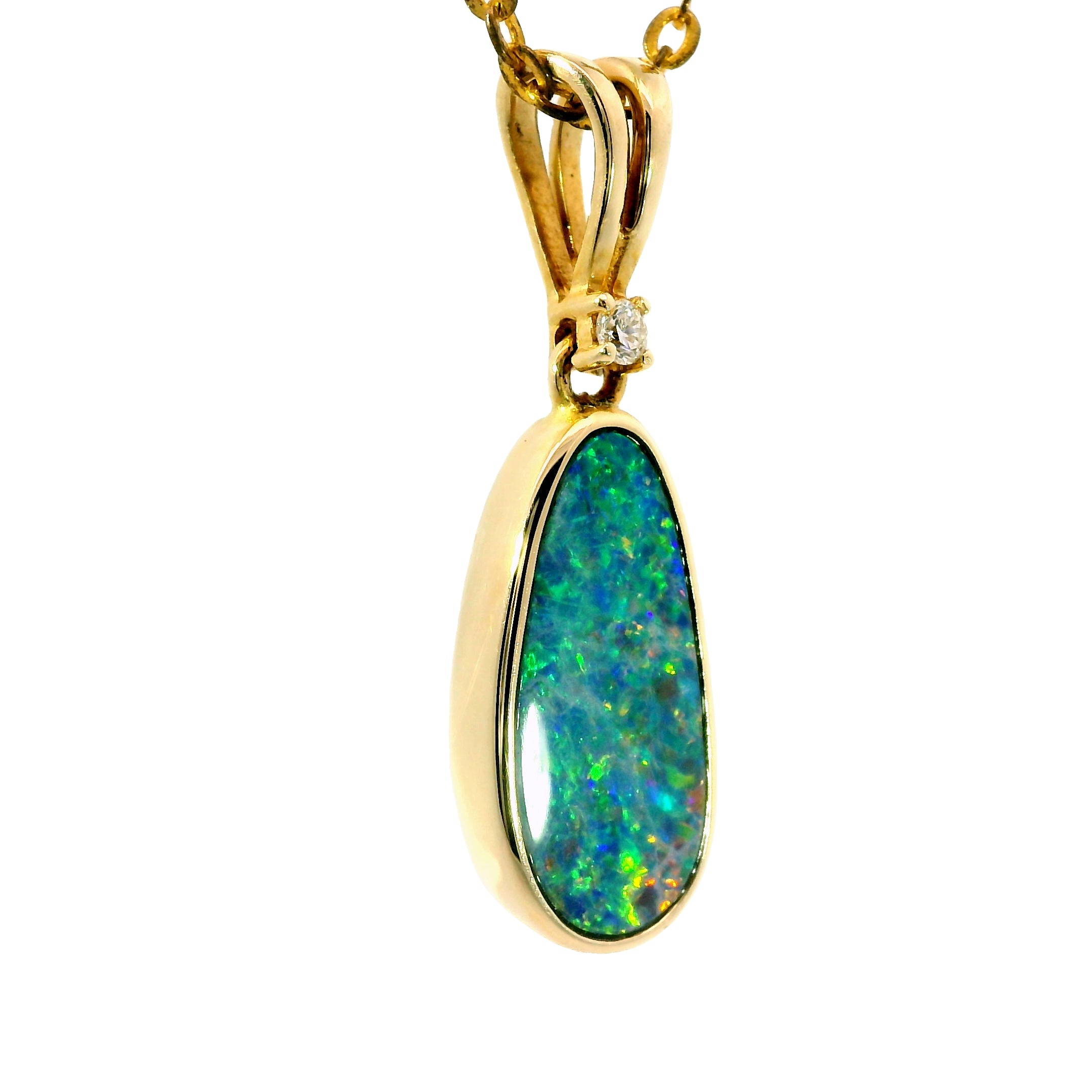 Doublet Opal Pendant in 14K Yellow Gold - Multicolour