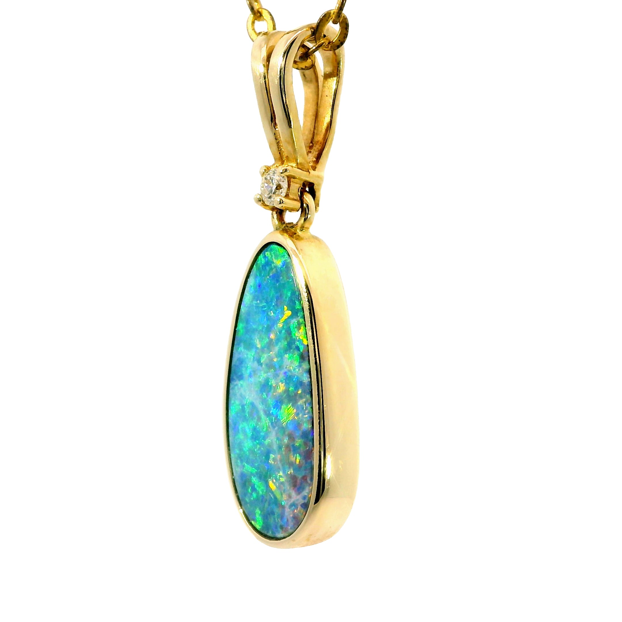 Doublet Opal Pendant in 14K Yellow Gold - Multicolour