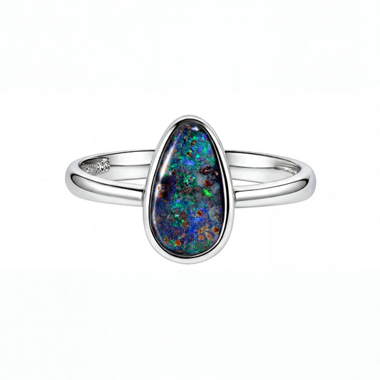 Boulder Opal Ring in 925 Sterling Silver (Green-Blue)