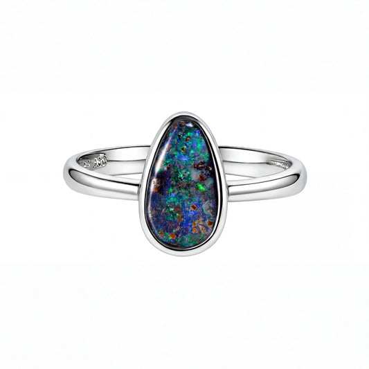 Boulder Opal Ring in 925 Sterling Silver (Green-Blue) - Australian Opal Cutters and Pearl Divers