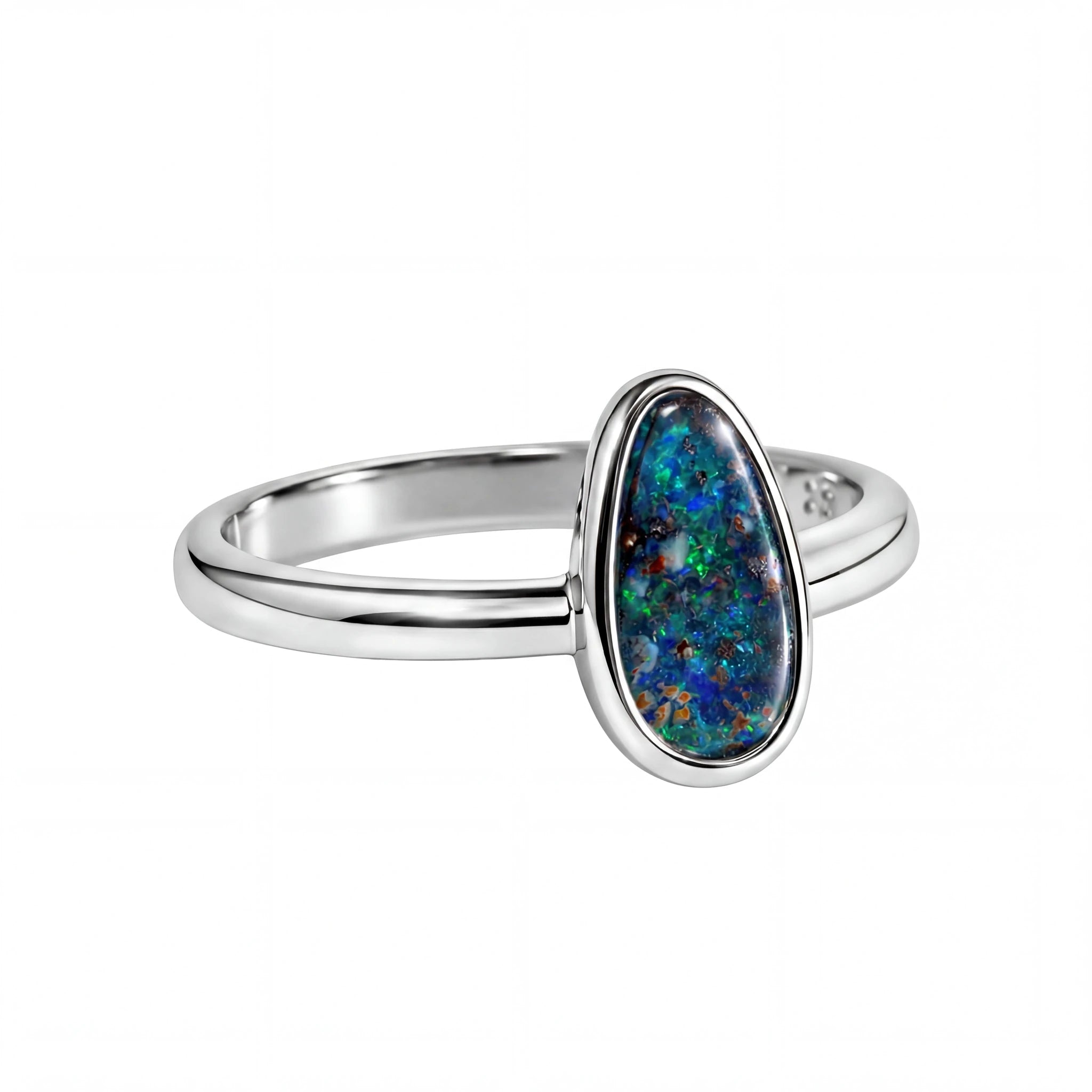 Boulder Opal Ring in 925 Sterling Silver (Green-Blue) - Australian Opal Cutters and Pearl Divers
