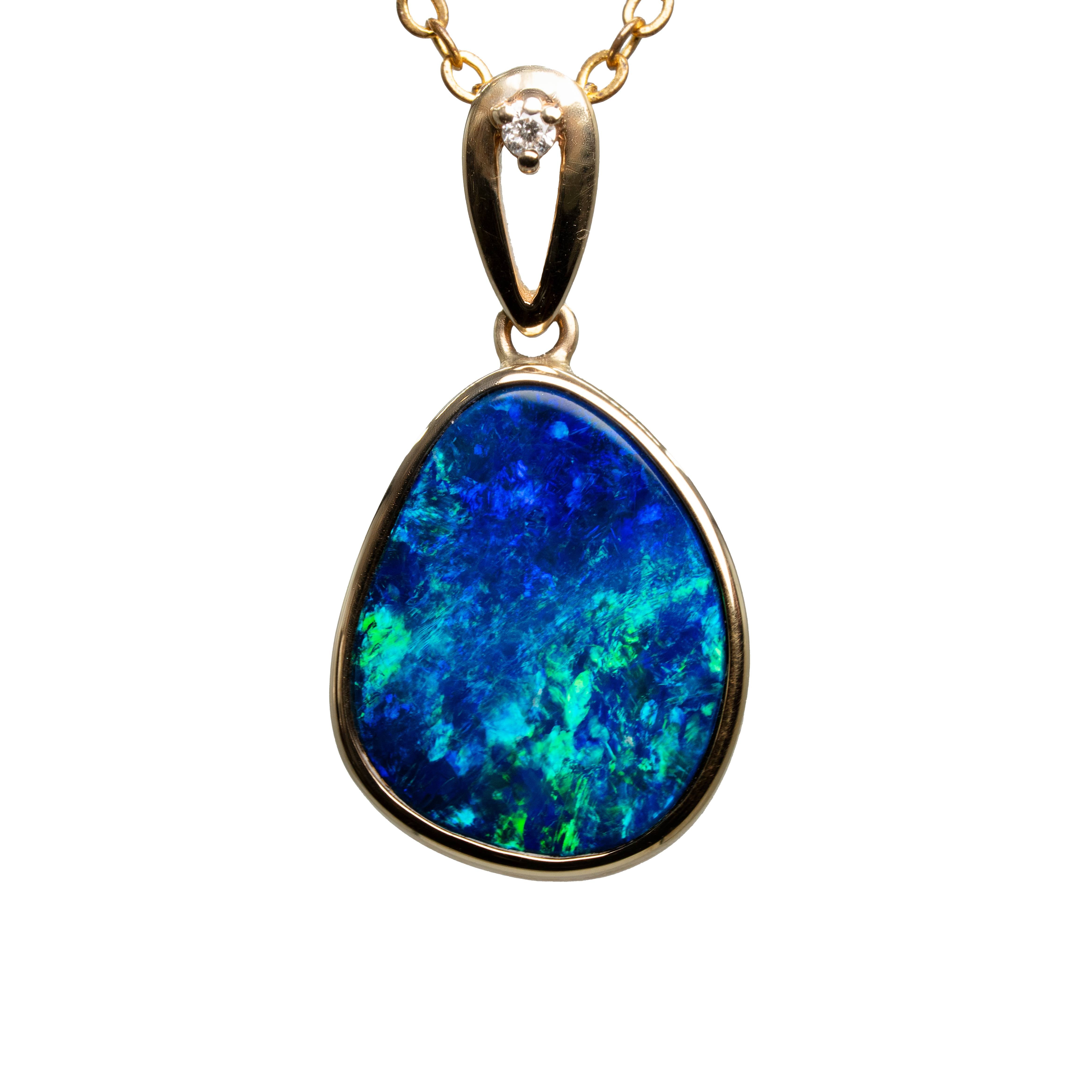 Doublet Opal Pendant in 14K Yellow Gold - Green-Blue