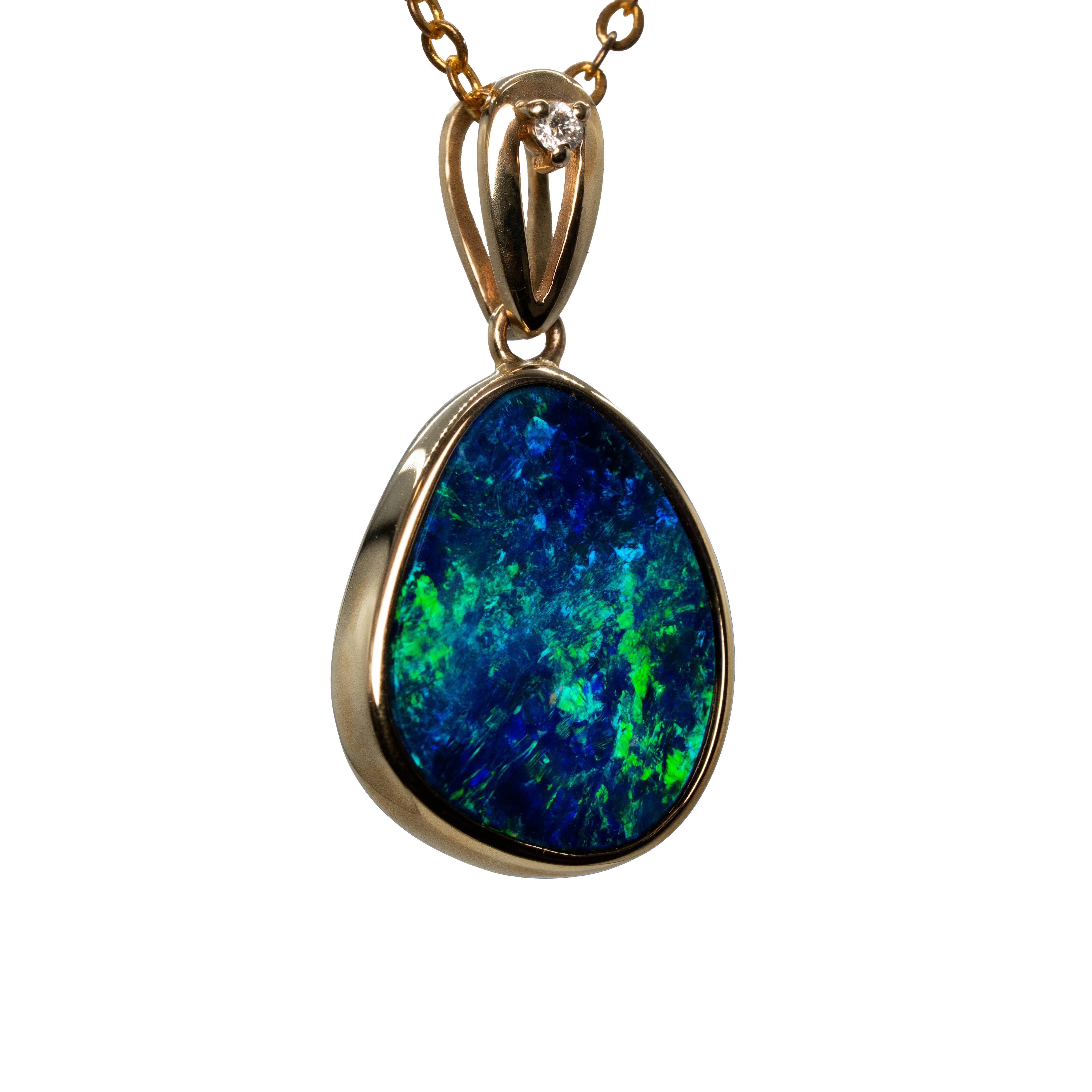 Doublet Opal Pendant in 14K Yellow Gold - Green-Blue