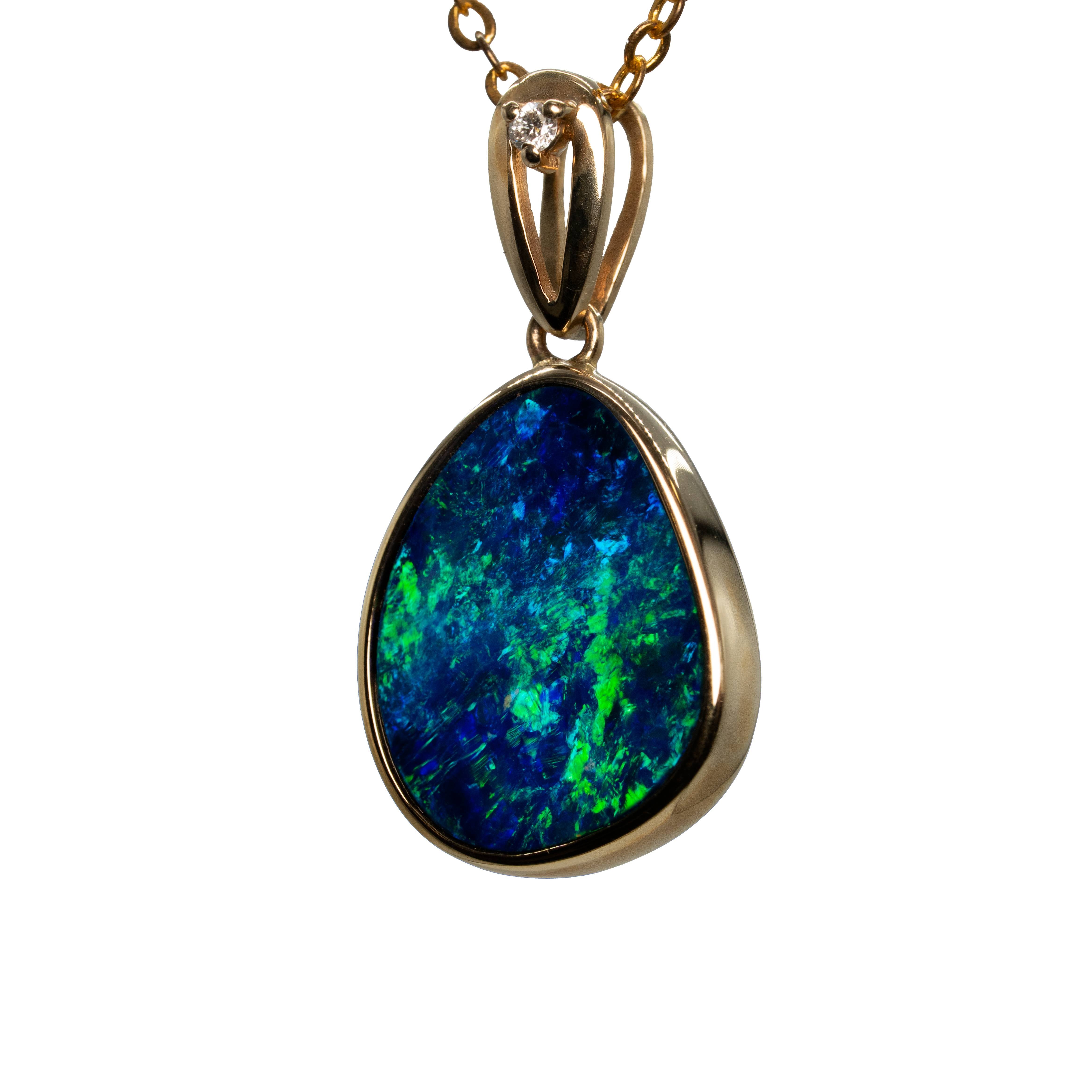 Doublet Opal Pendant in 14K Yellow Gold - Green-Blue