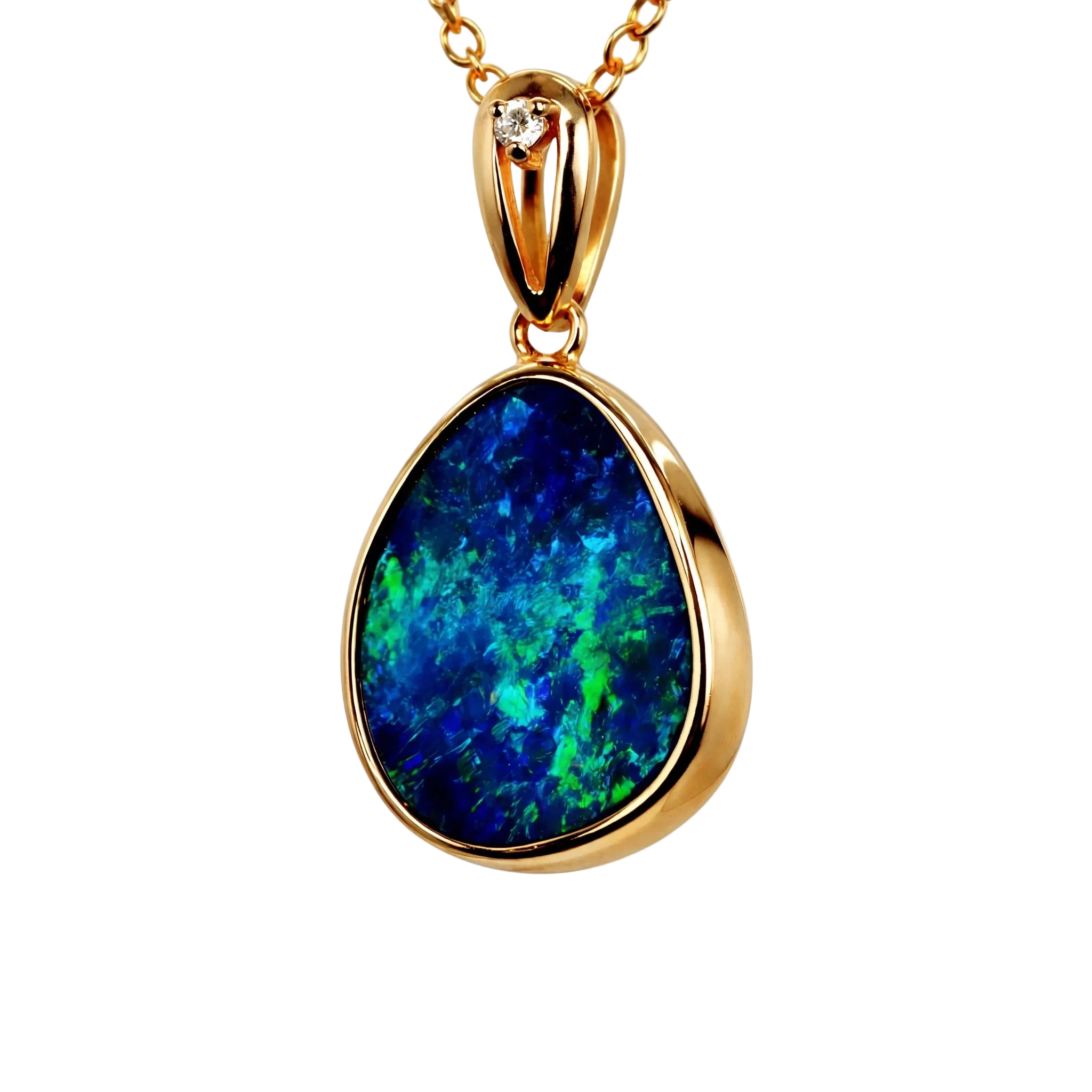 Doublet Opal Pendant in 14K Yellow Gold - Green-Blue - Australian Opal Cutters and Pearl Divers