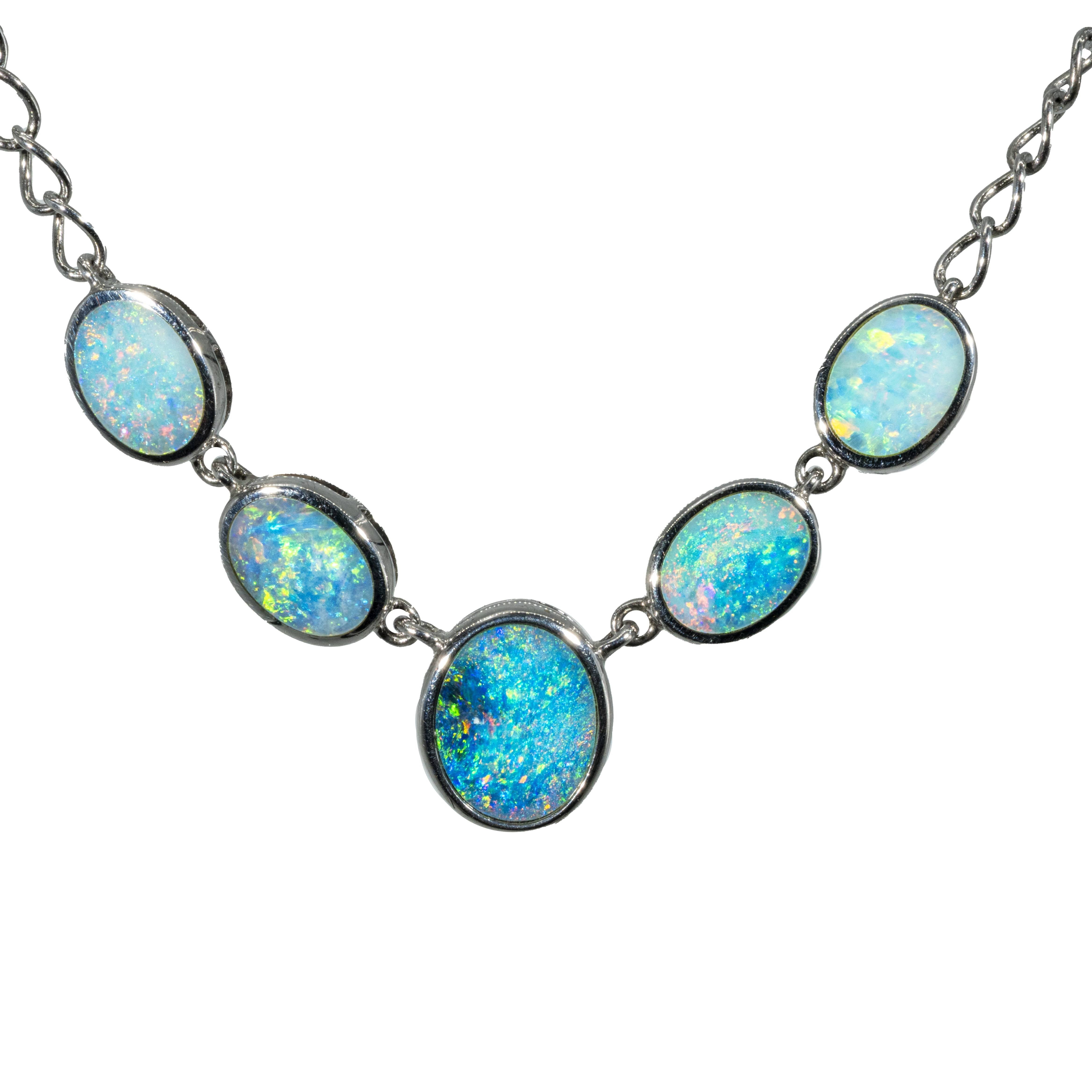 Doublet Opal Necklace in 925 Sterling Silver - Multicolour