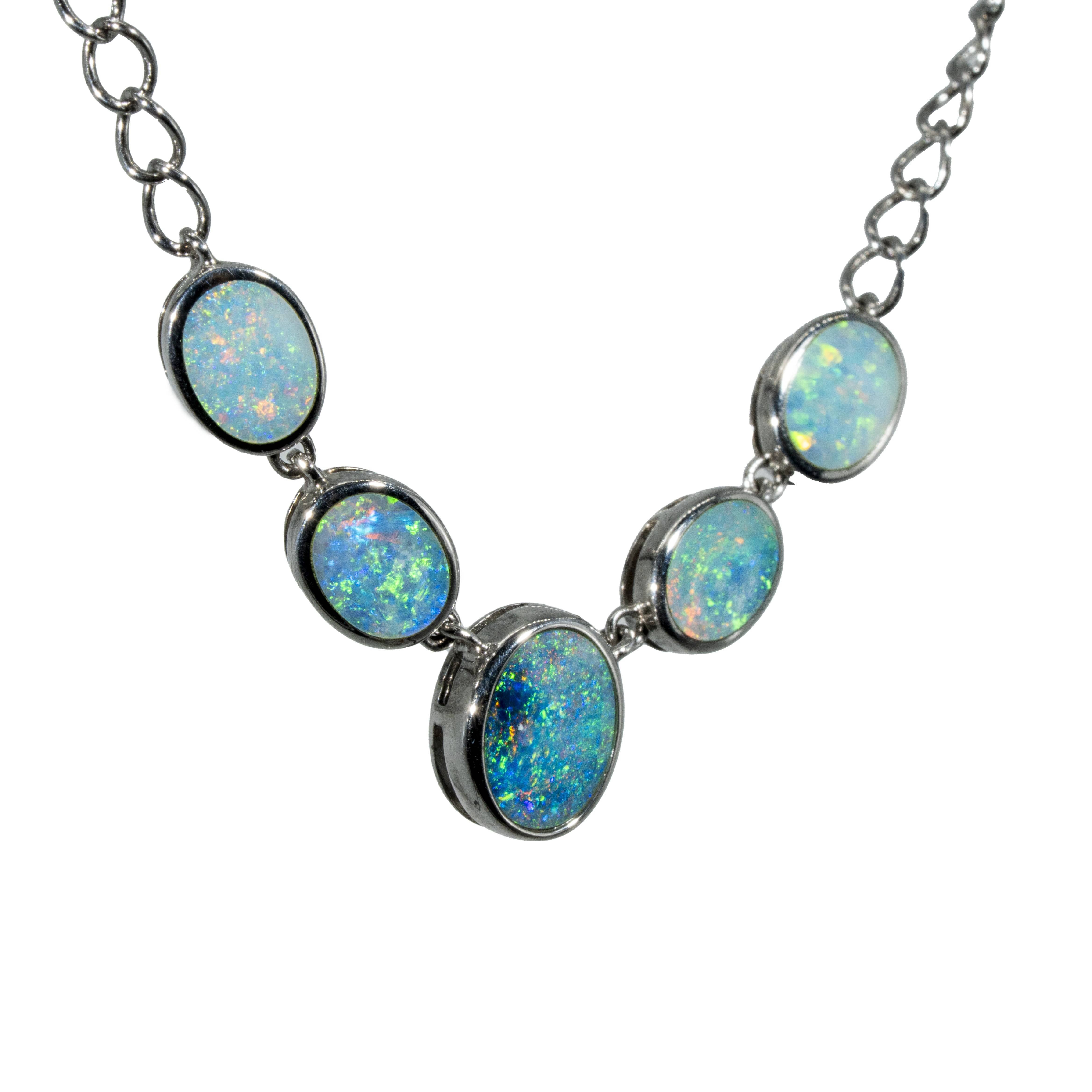 Doublet Opal Necklace in 925 Sterling Silver - Multicolour