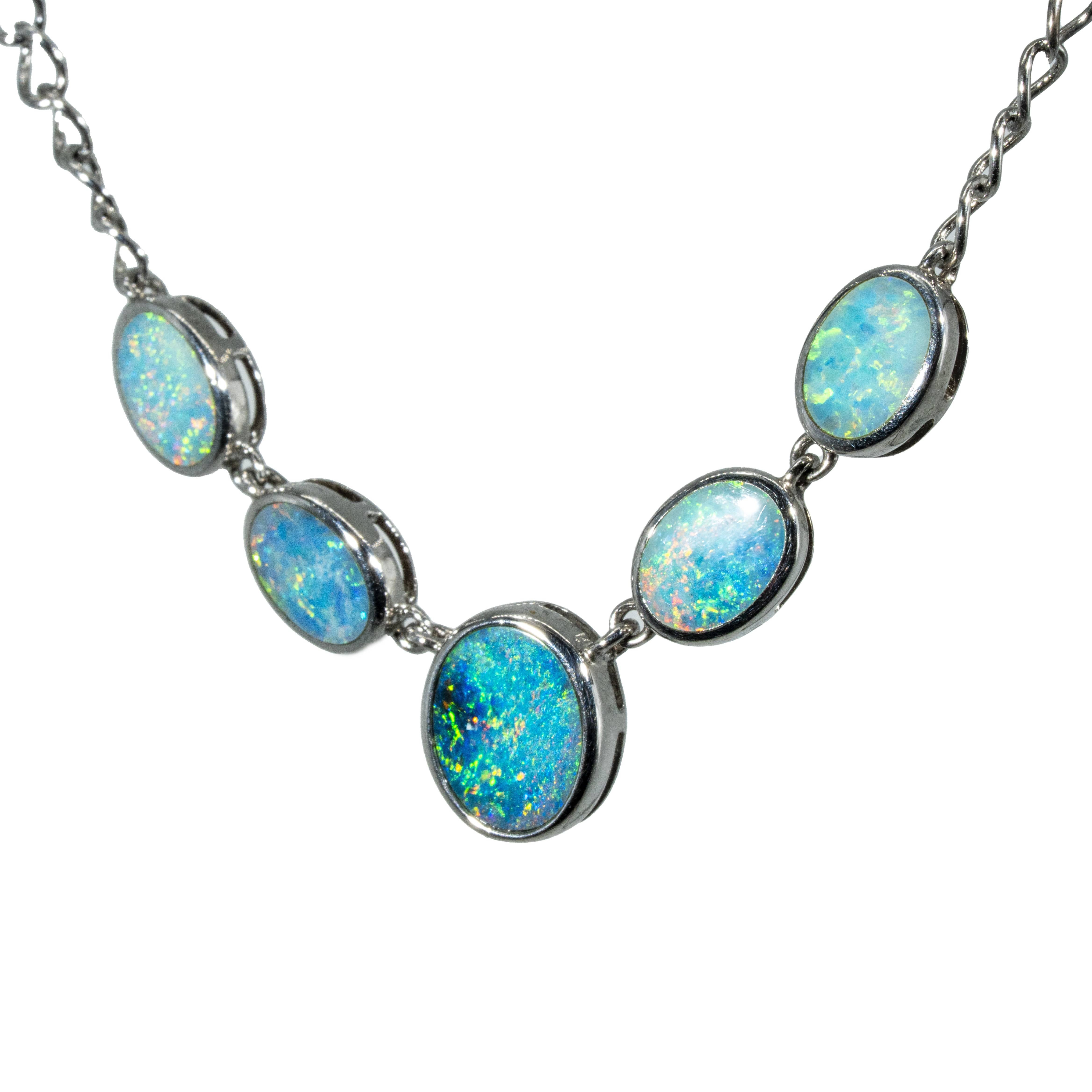 Doublet Opal Necklace in 925 Sterling Silver - Multicolour
