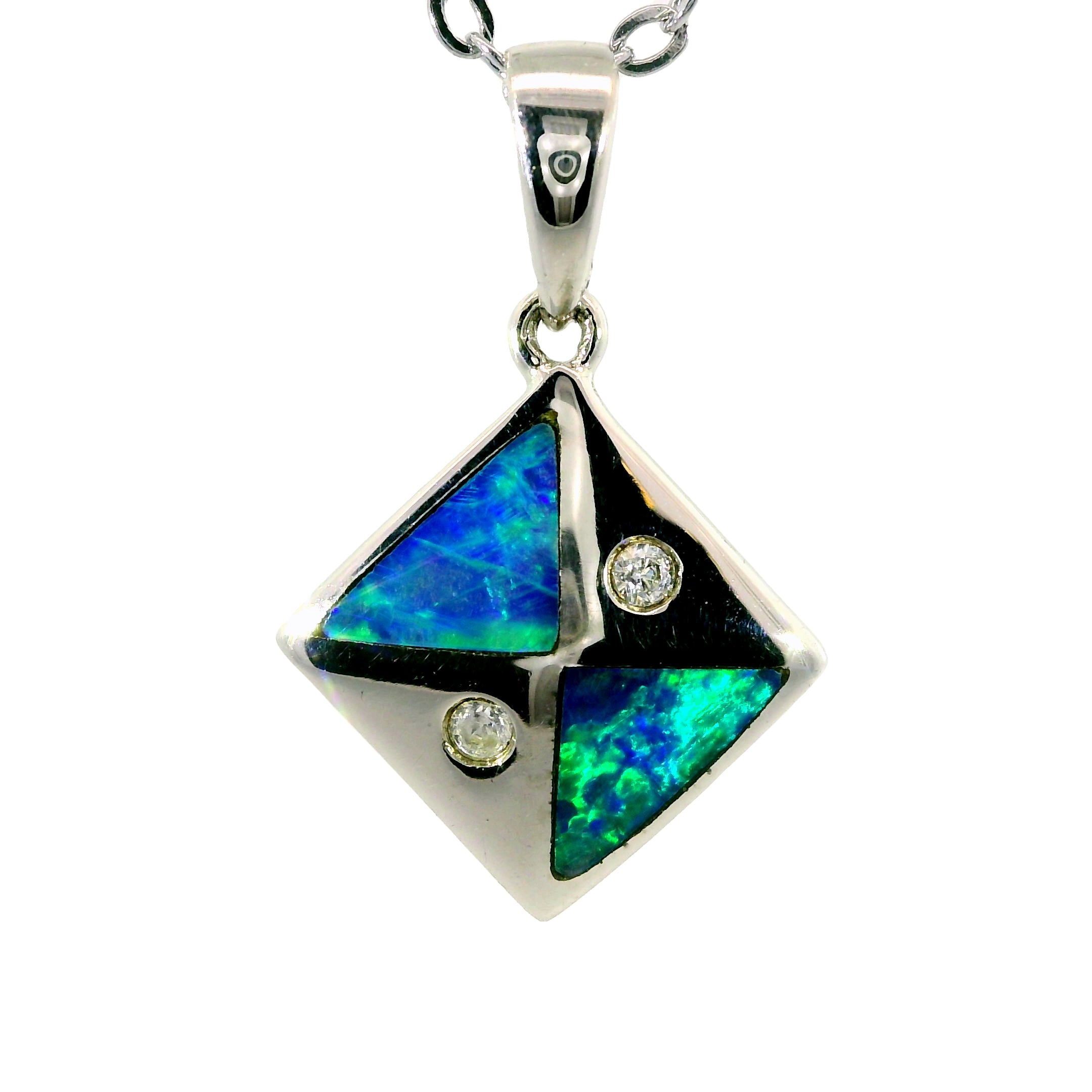 Light Opal Pendant in 925 Sterling Silver - Green-Blue