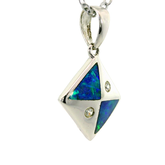 Light Opal Pendant in 925 Sterling Silver - Green-Blue