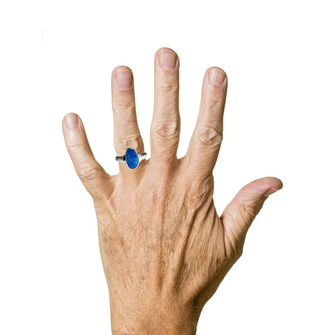 Doublet Opal Ring in 925 Sterling Silver - Green-Blue Doublet Opal Ring in 925 Sterling Silver - Green-Blue