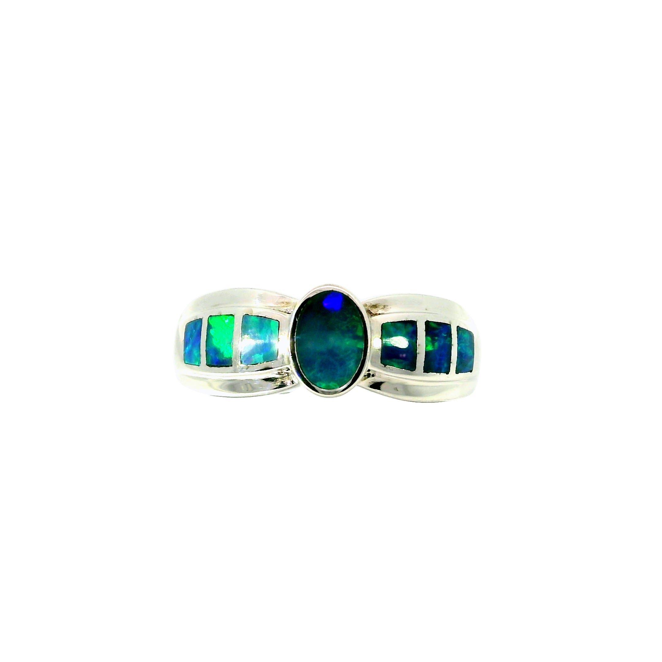 Light Opal Ring in 925 Sterling Silver - Green-Blue