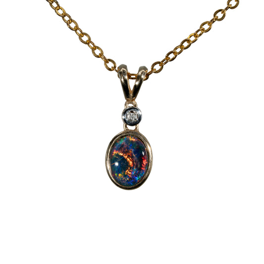 Triplet Opal Pendant in 9K Yellow Gold - Multicolour
