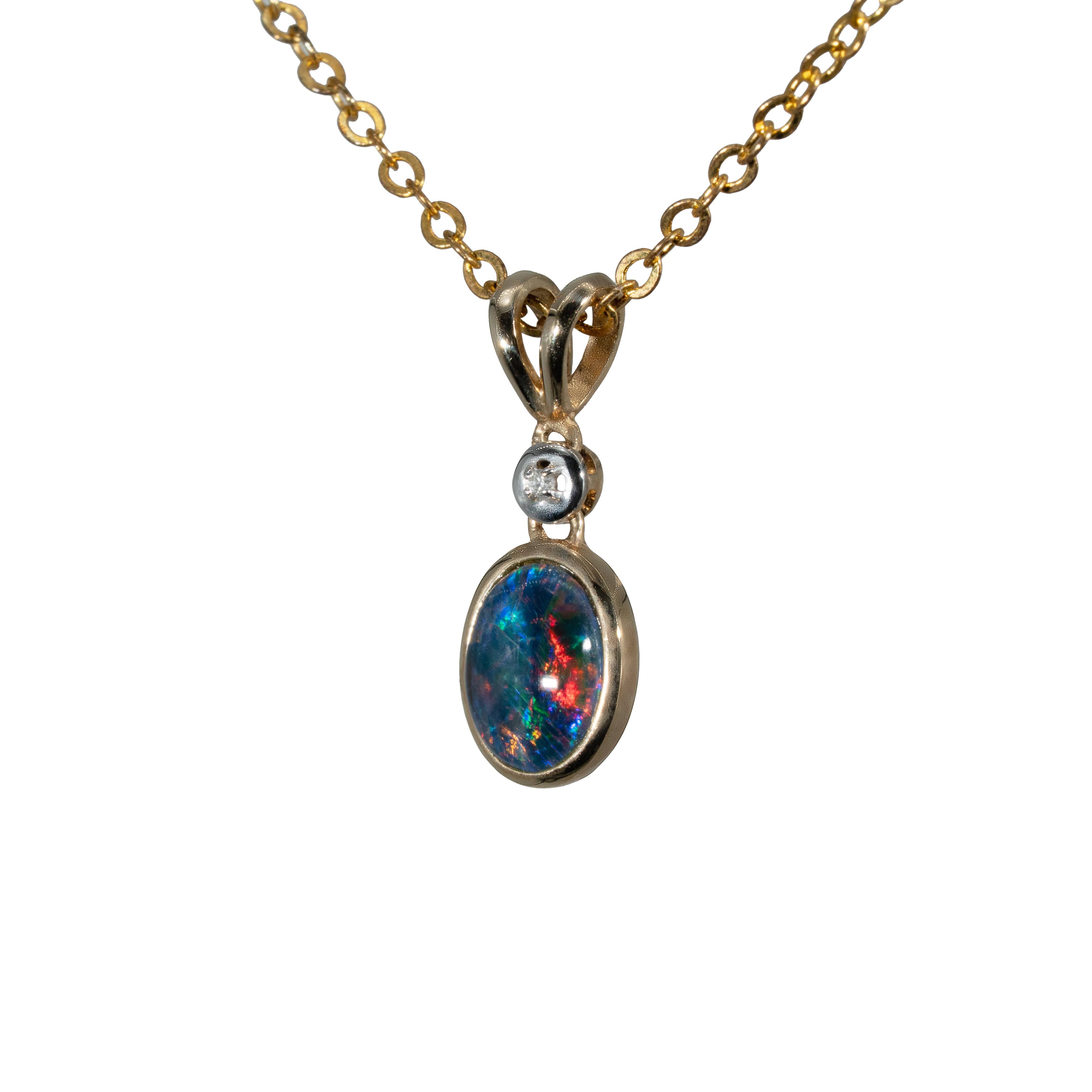 Triplet Opal Pendant in 9K Yellow Gold - Multicolour