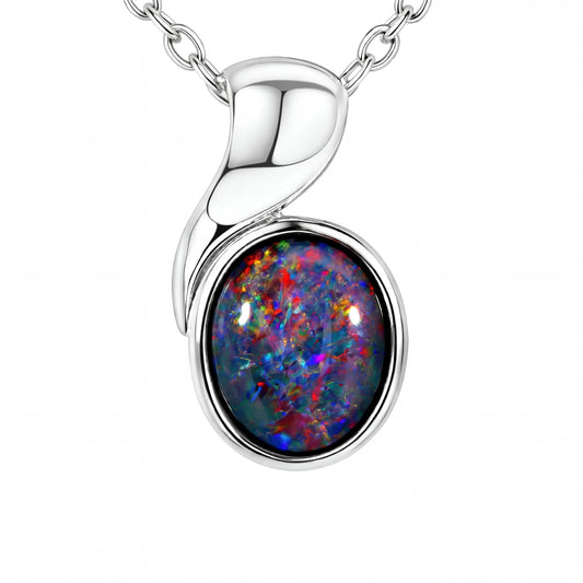 Triplet Opal Pendant in 925 Sterling Silver - Multicolour - Australian Opal Cutters and Pearl Divers