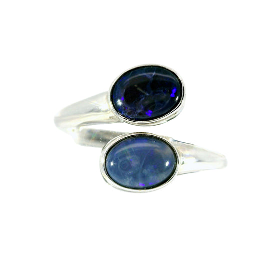 Black Opal Ring in 925 Sterling Silver - Green-Blue