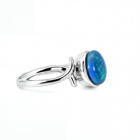Triplet Opal Ring in Stainless Steel - Green-Blue