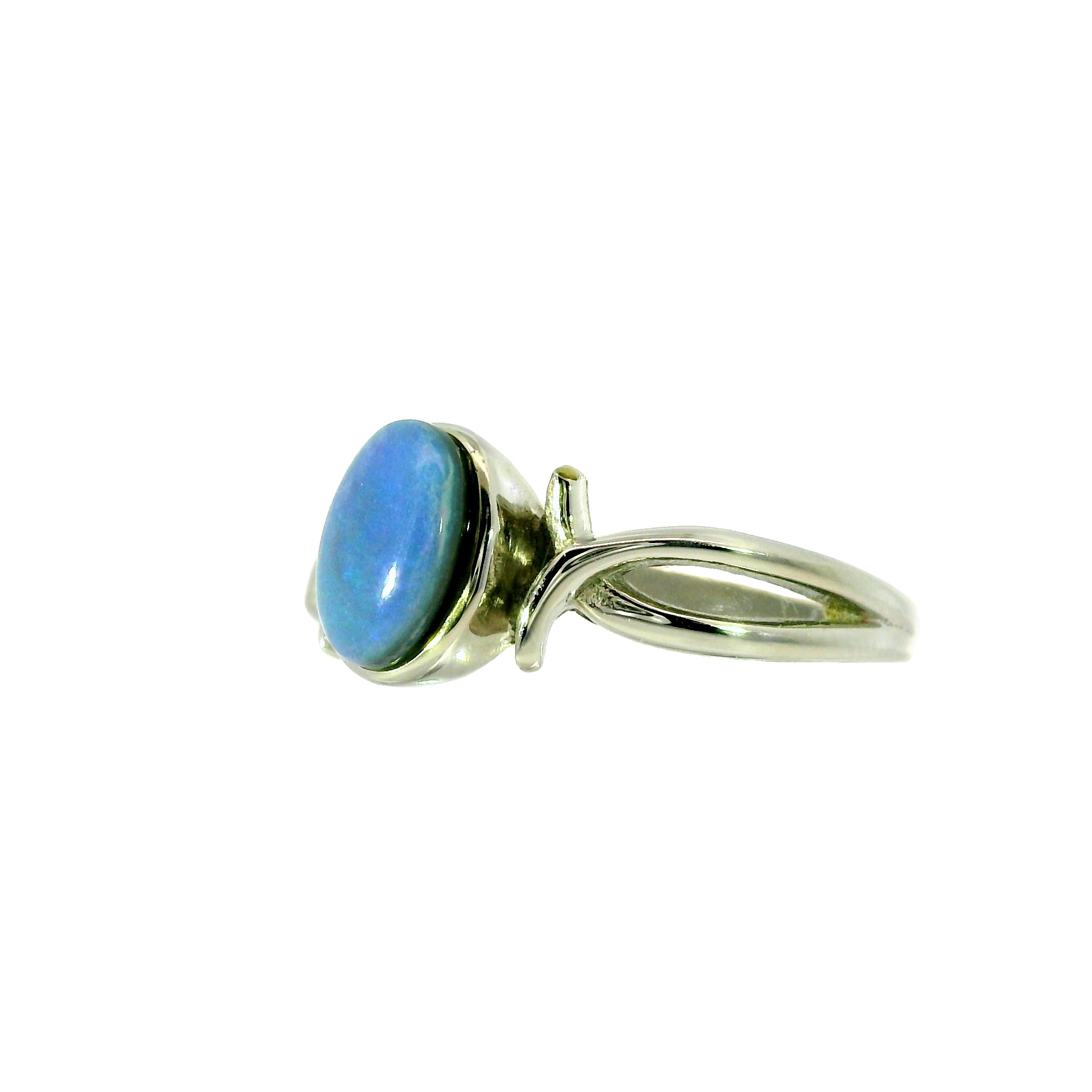 Black Opal Ring in Stainless Steel - Green-Blue