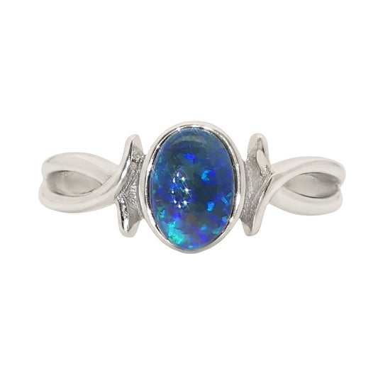 Triplet Opal Ring in Stainless Steel - Green-Blue