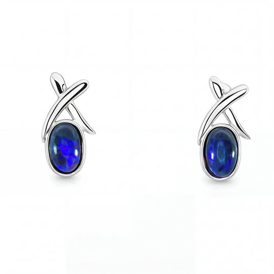 Black Opal Earrings set in 925 Sterling silver - Green-Blue