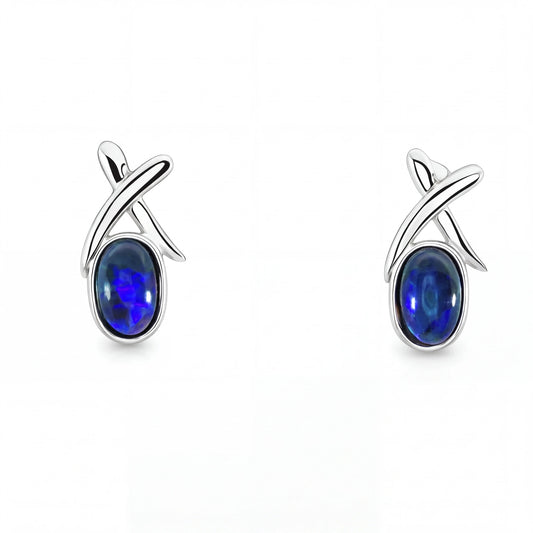 Black Opal Earrings set in 925 Sterling silver - Green-Blue - Australian Opal Cutters and Pearl Divers