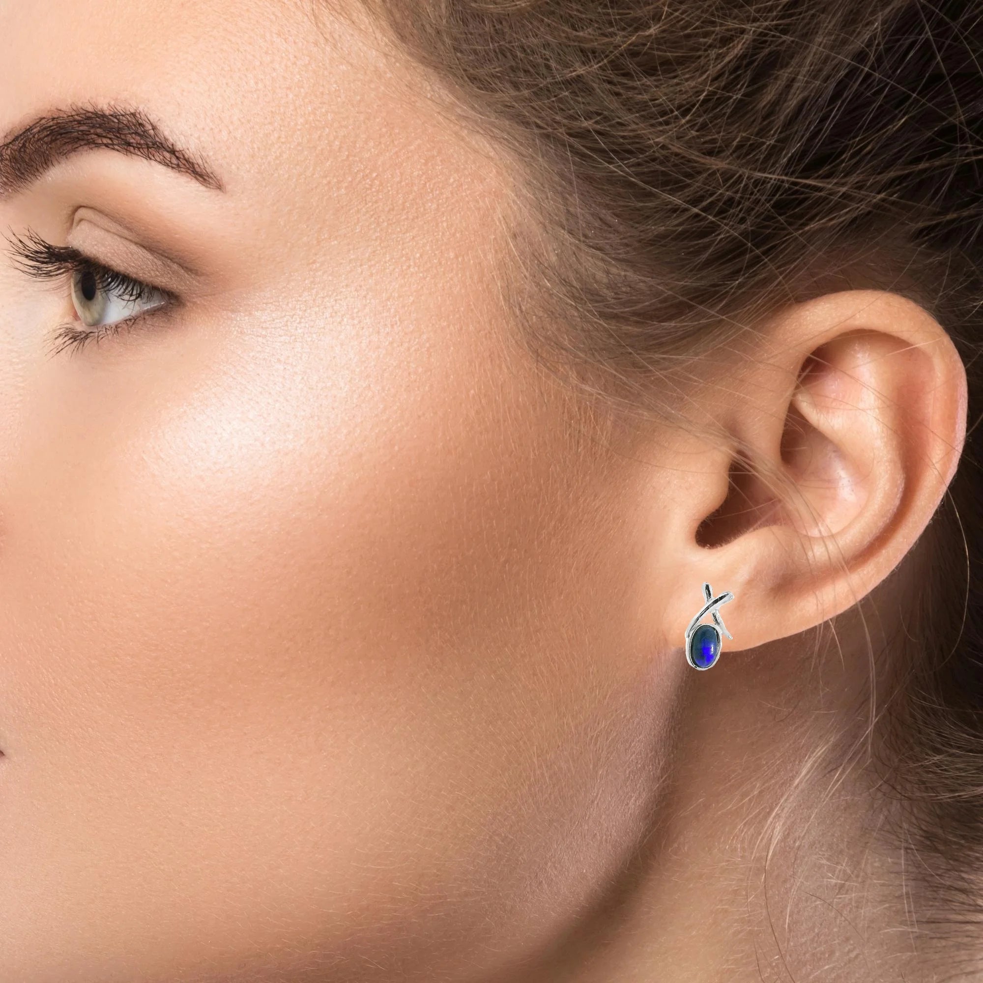 Black Opal Earrings in 925 Sterling Silver - Green-Blue