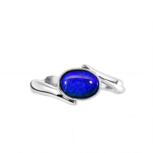 Black Opal Ring In Stainless Steel - Green and Blue - Australian Opal Cutters and Pearl Divers