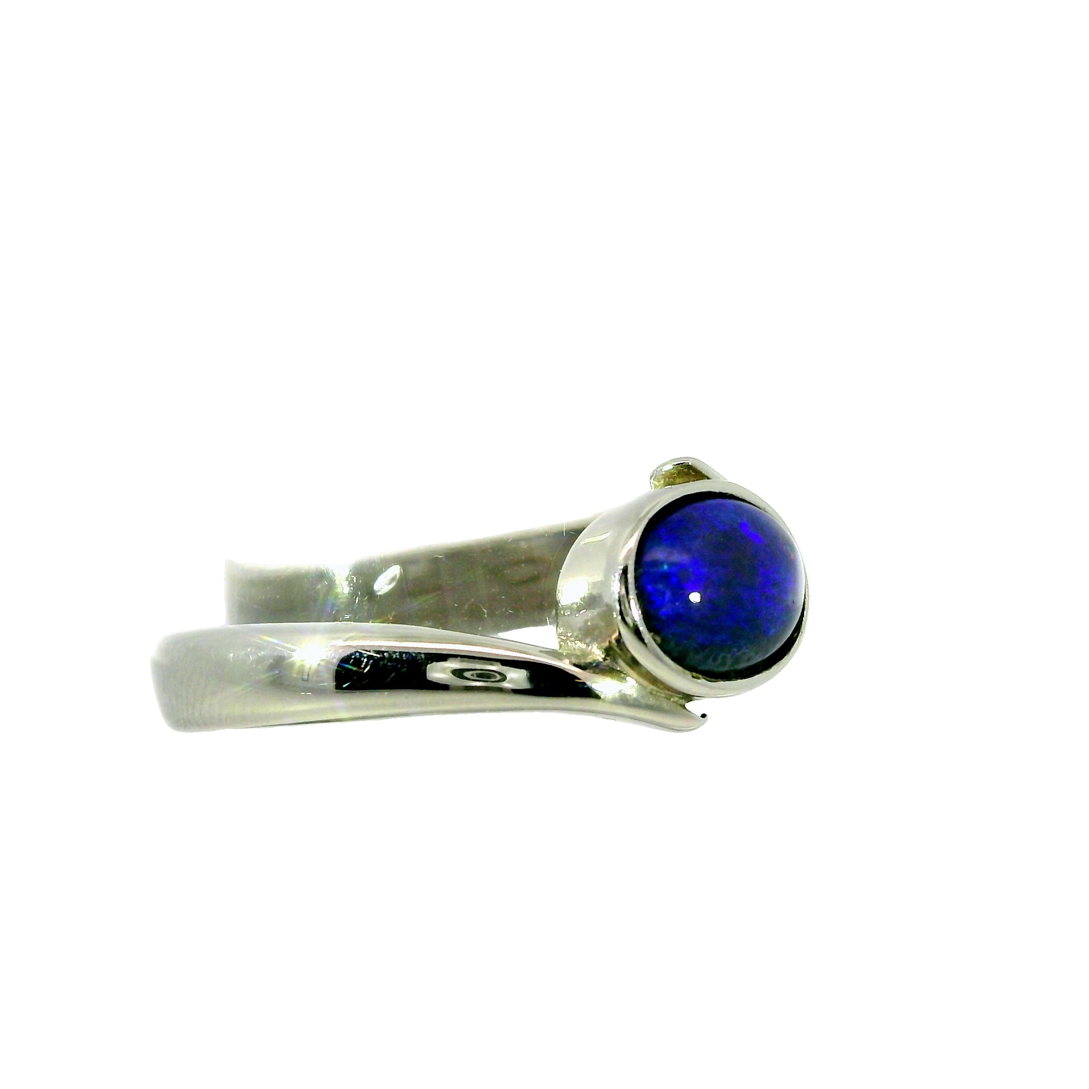 Black Opal Ring in Stainless Steel - Green-Blue