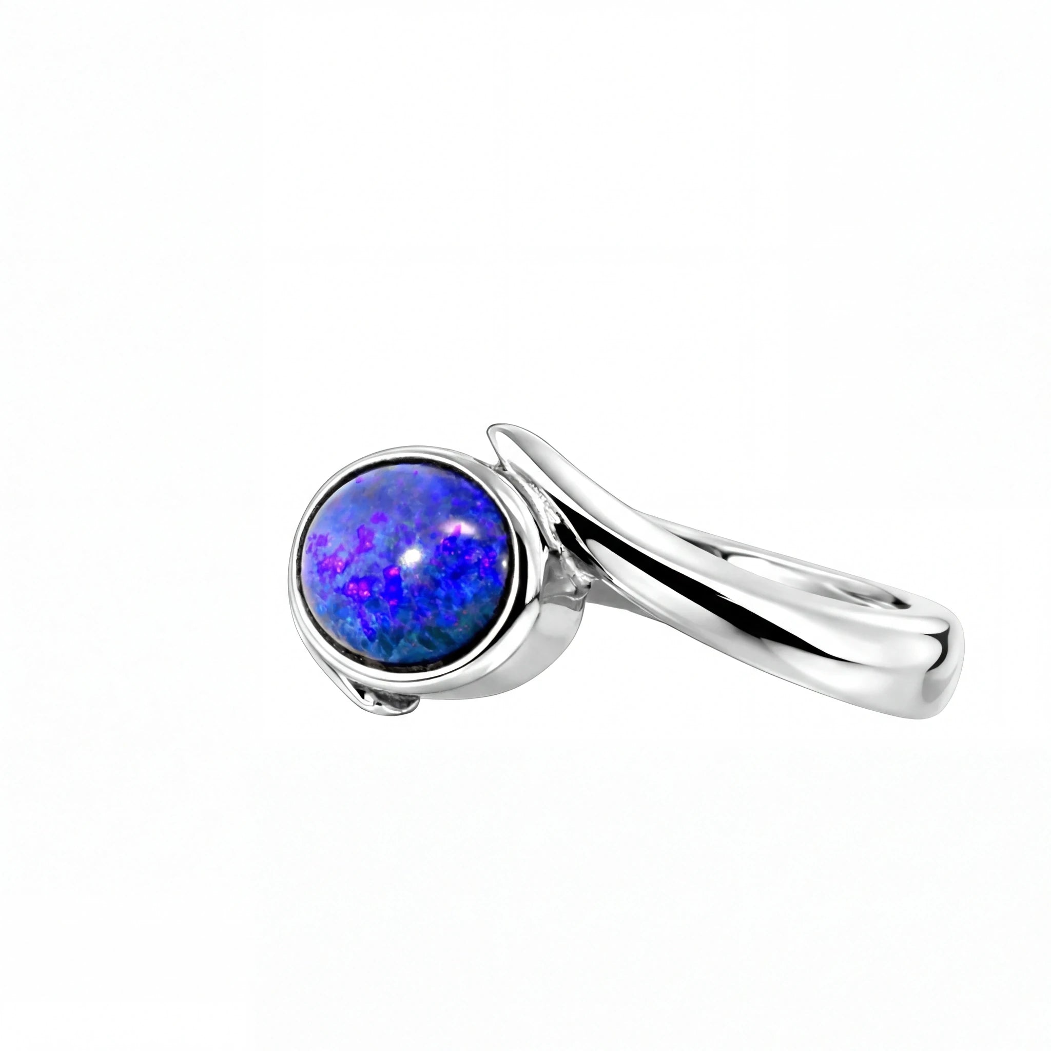 Black Opal Ring In Stainless Steel - Green and Blue - Australian Opal Cutters and Pearl Divers