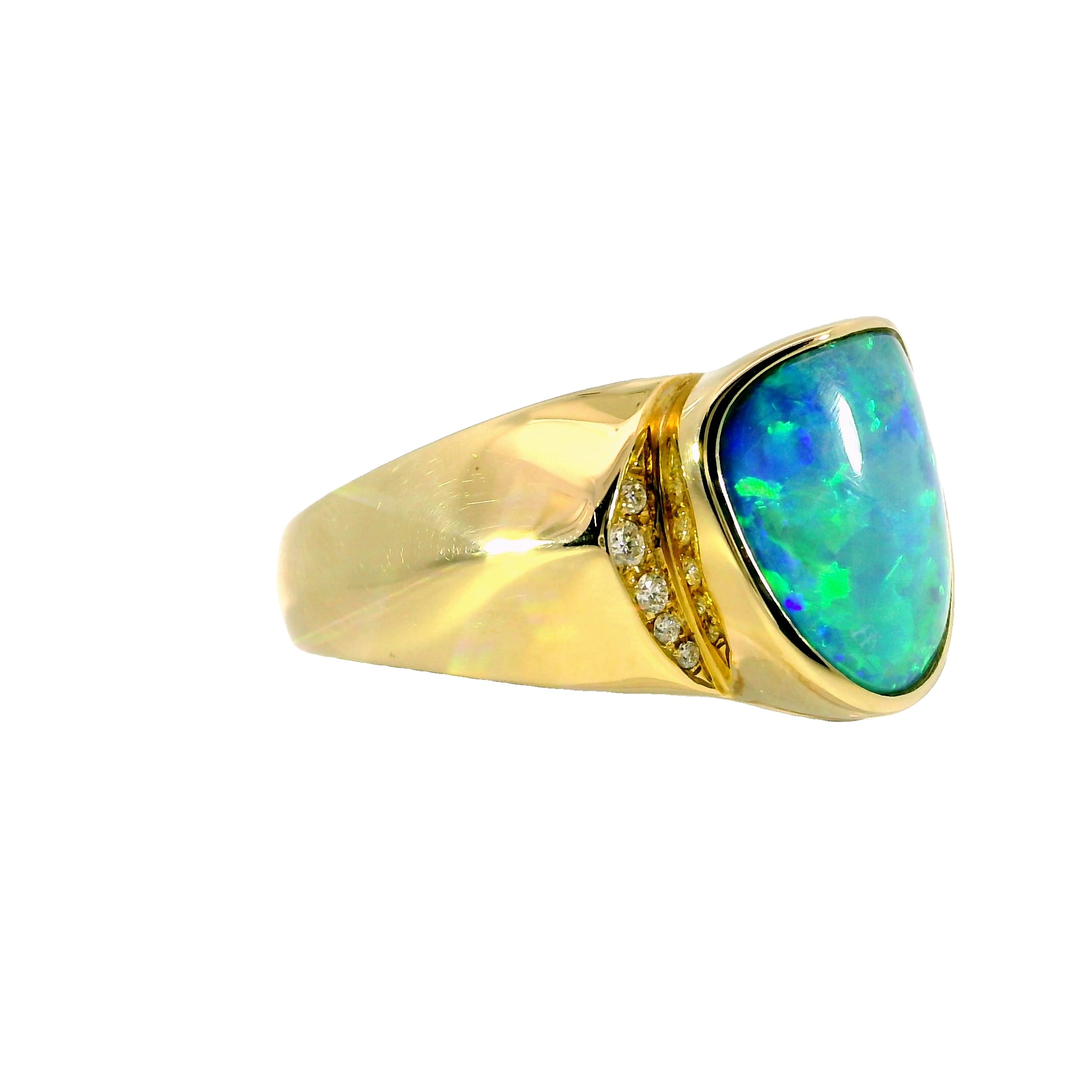 Doublet Opal Men's Ring in 14K Yellow Gold - Multicolour